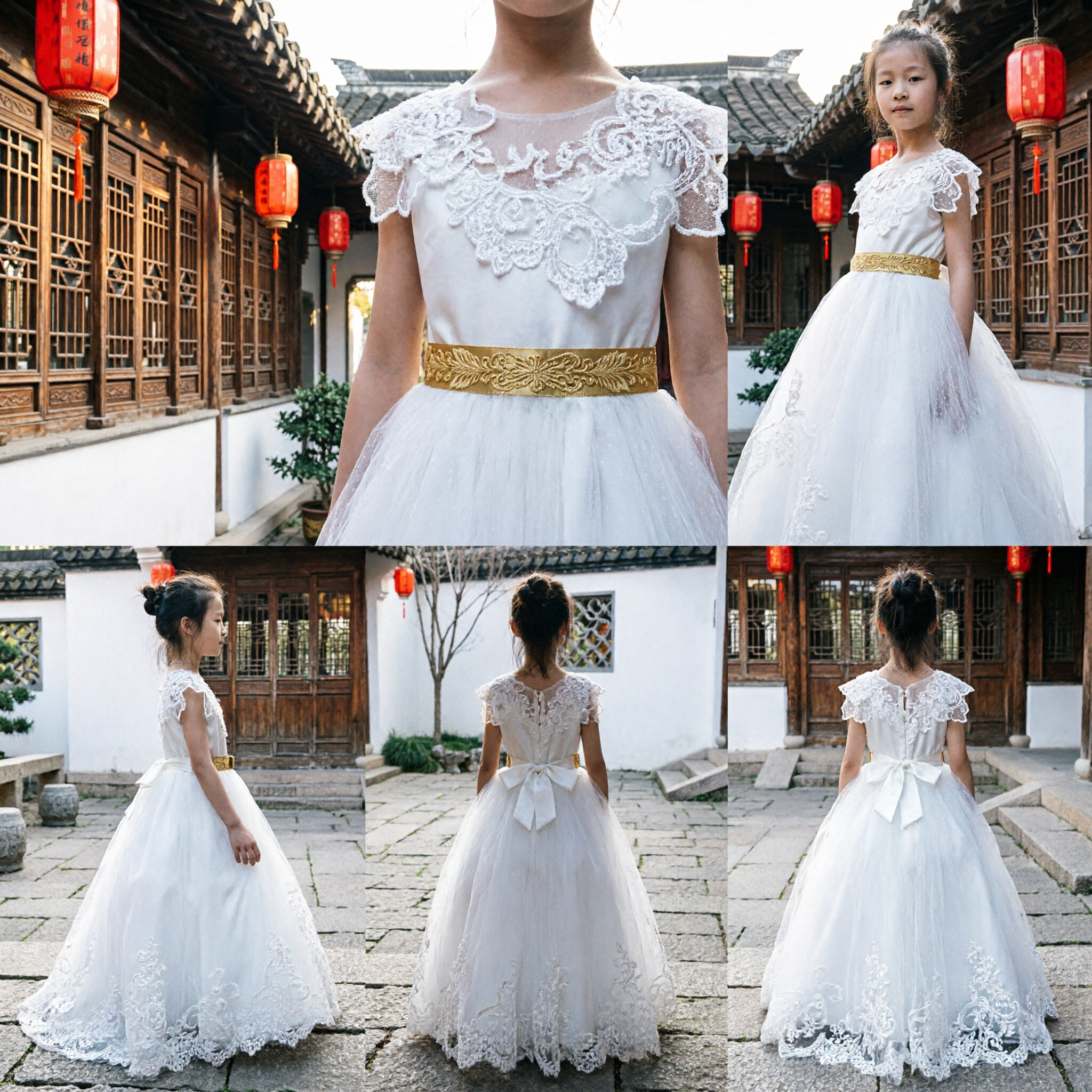 Элегантное белое платье подружки невесты из кружева и тюля для свадеб, вечеринок и первого причастия - Asian Costume