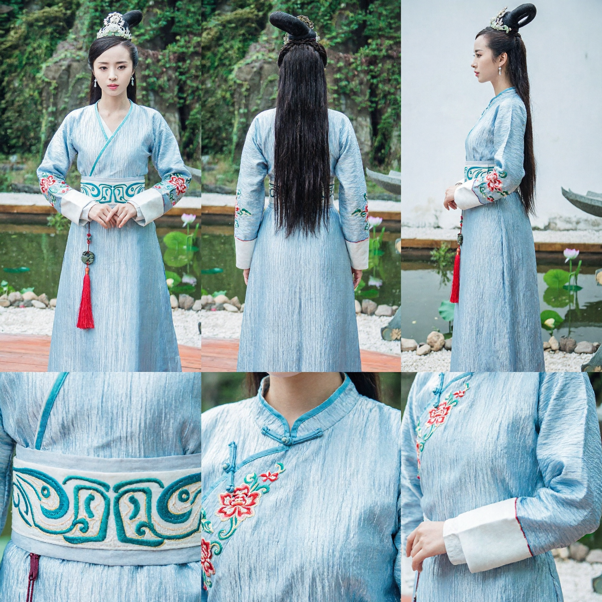 Antikes chinesisches Wuxia-Schwertkämpferin-Hanfu-Kostüm, traditionelles blaues Kampfkunstkleid für Frauen-Cosplay - Asian Costume