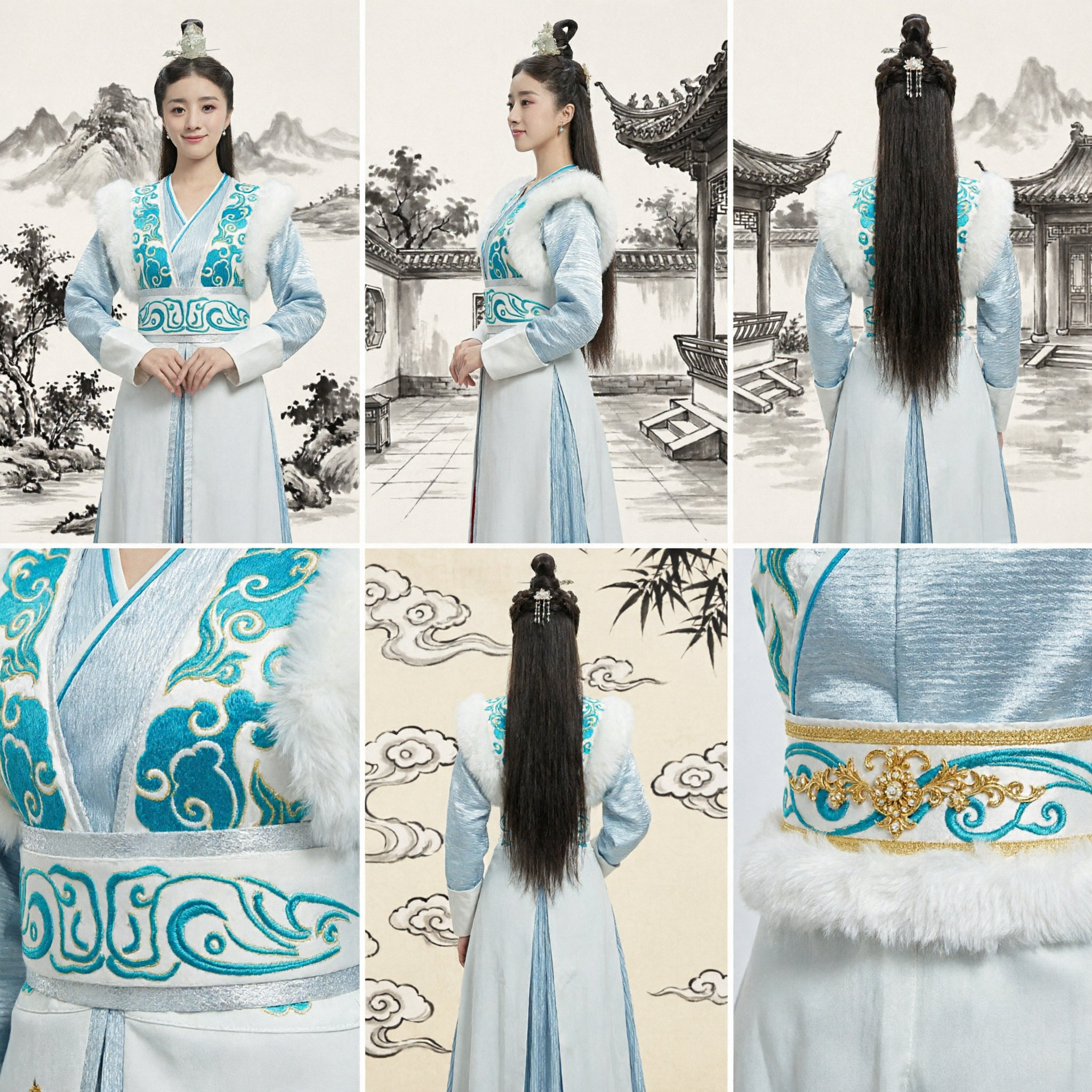 Traje Tradicional Chinês Hanfu de Espadachim Wuxia Antigo para Mulheres, Vestido de Fada Bordado Azul para Cosplay - Asian Costume