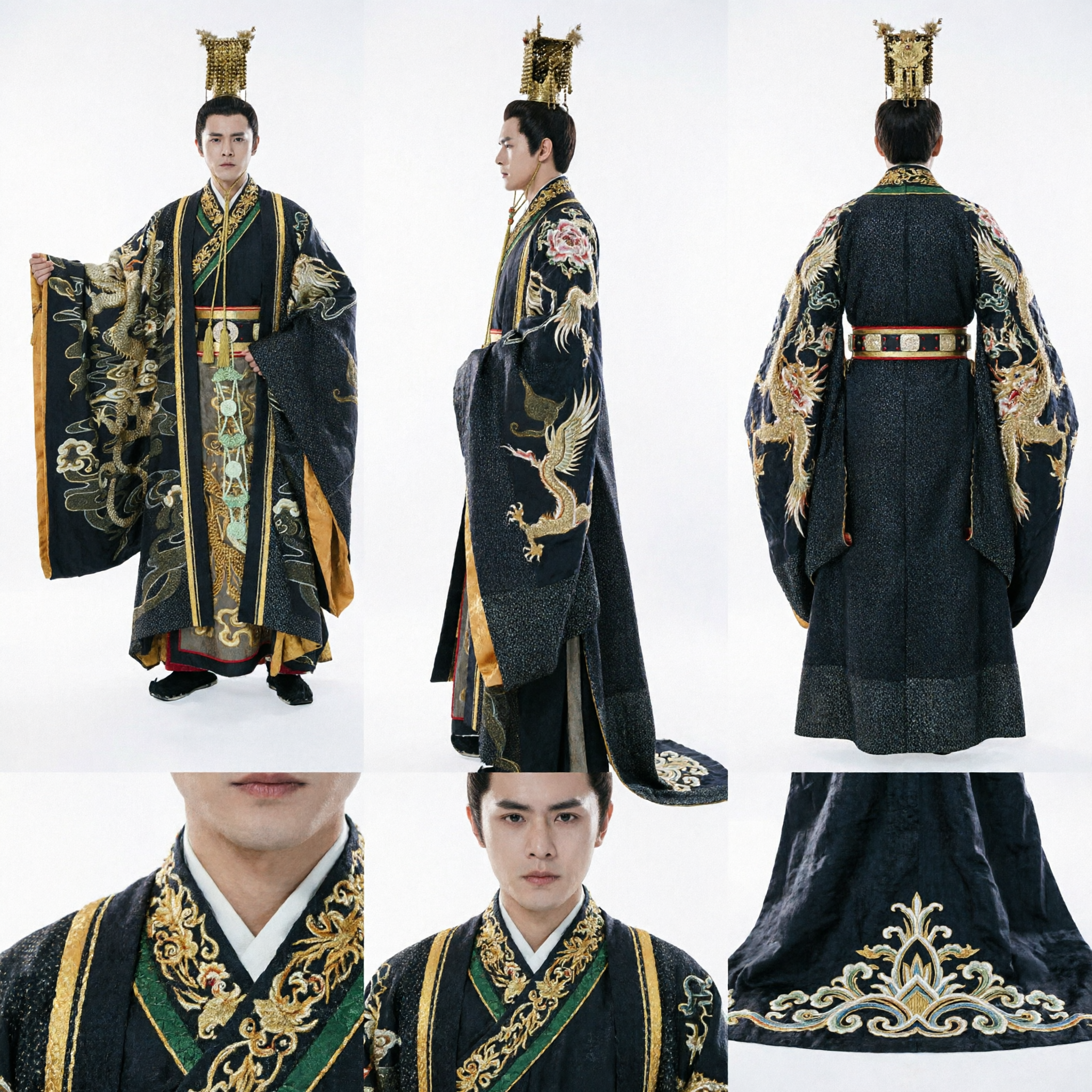 Mannen Oud Chinese Keizer Hanfu Kostuum Zwarte Draken Gewaad Traditioneel Historisch Kostuum voor Cosplay - Asian Costume