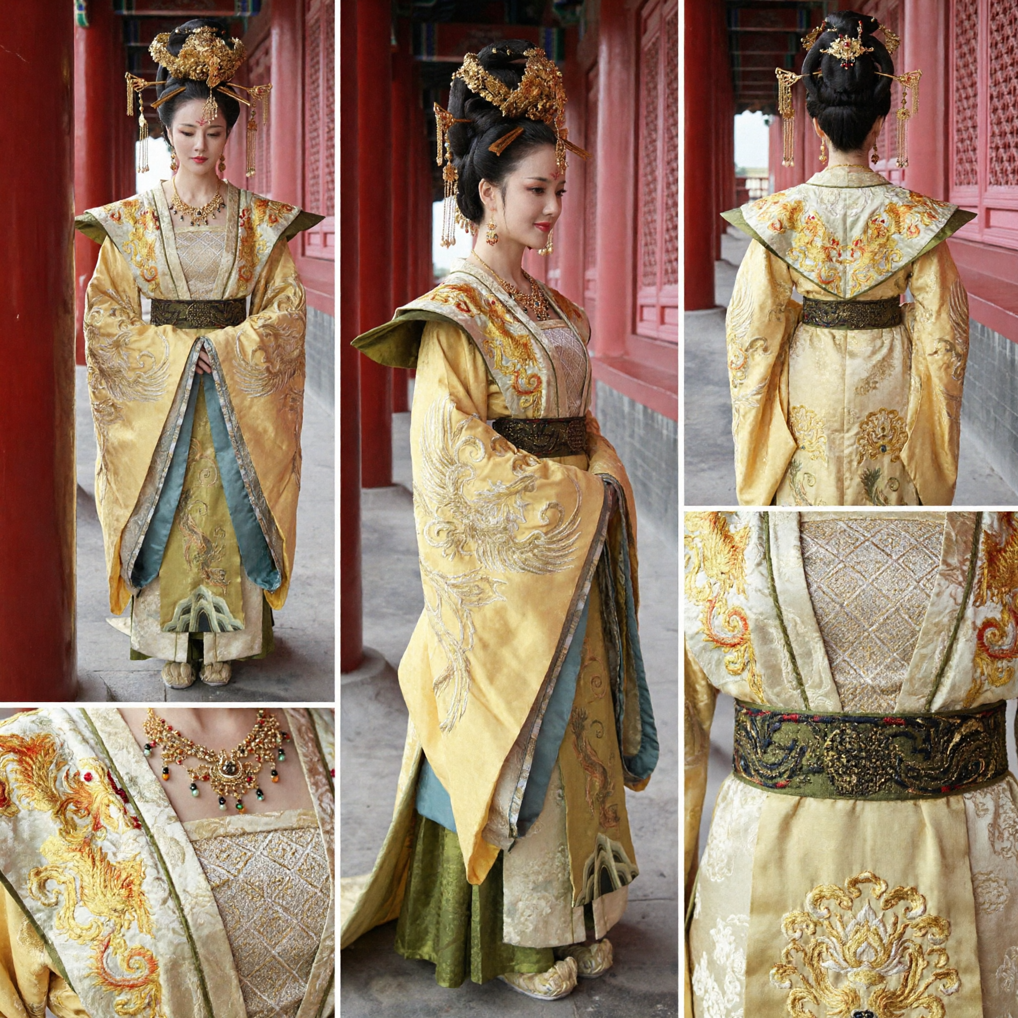 Starożytny Chiński Strój Cesarzowej z Dynastii Tang Żółta Szata Dworzanek Hanfu Tradycyjna Suknia dla Kobiet do Cosplayu - Asian Costume
