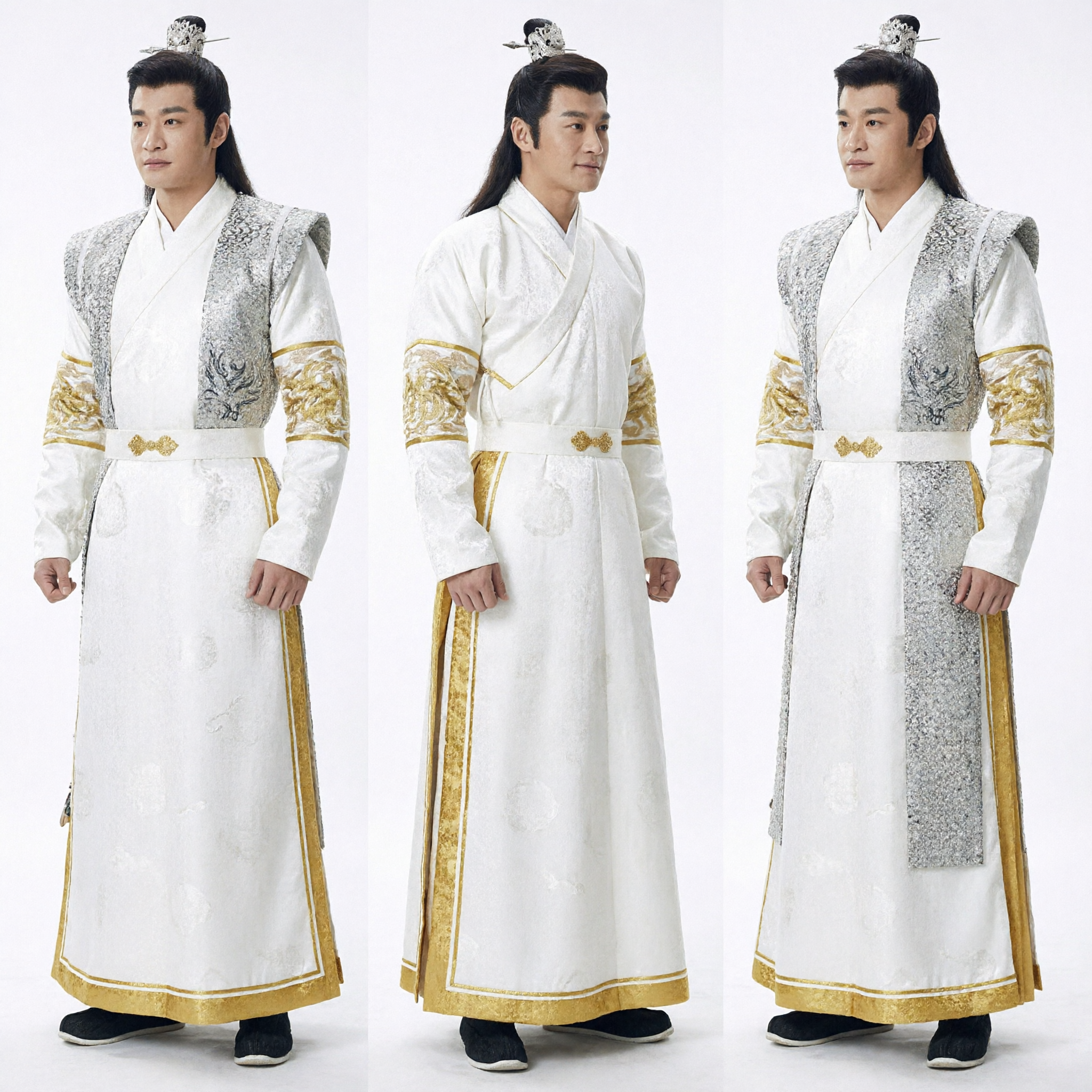 Costume Hanfu Traditionnel Chinois pour Hommes Robe Ancienne de Prince Blanc Argenté pour Cosplay Historique - Asian Costume