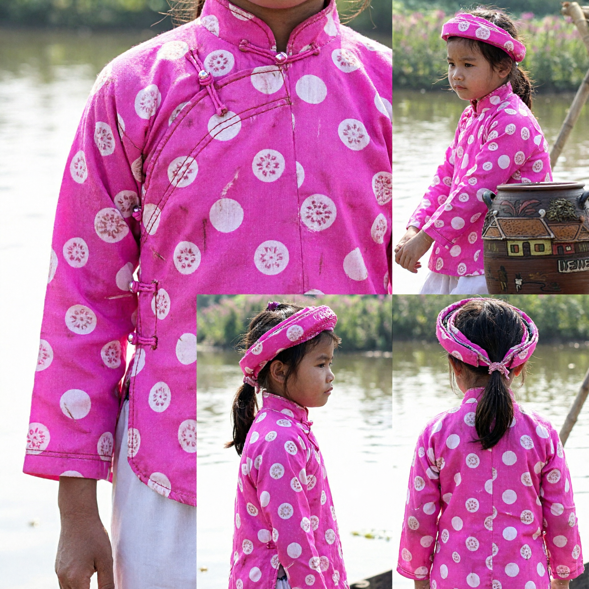 Vestido Tradicional Ao Dai Vietnamita de Seda Rosa para Niñas, Traje para el Festival del Tet y Actuaciones - Asian Costume