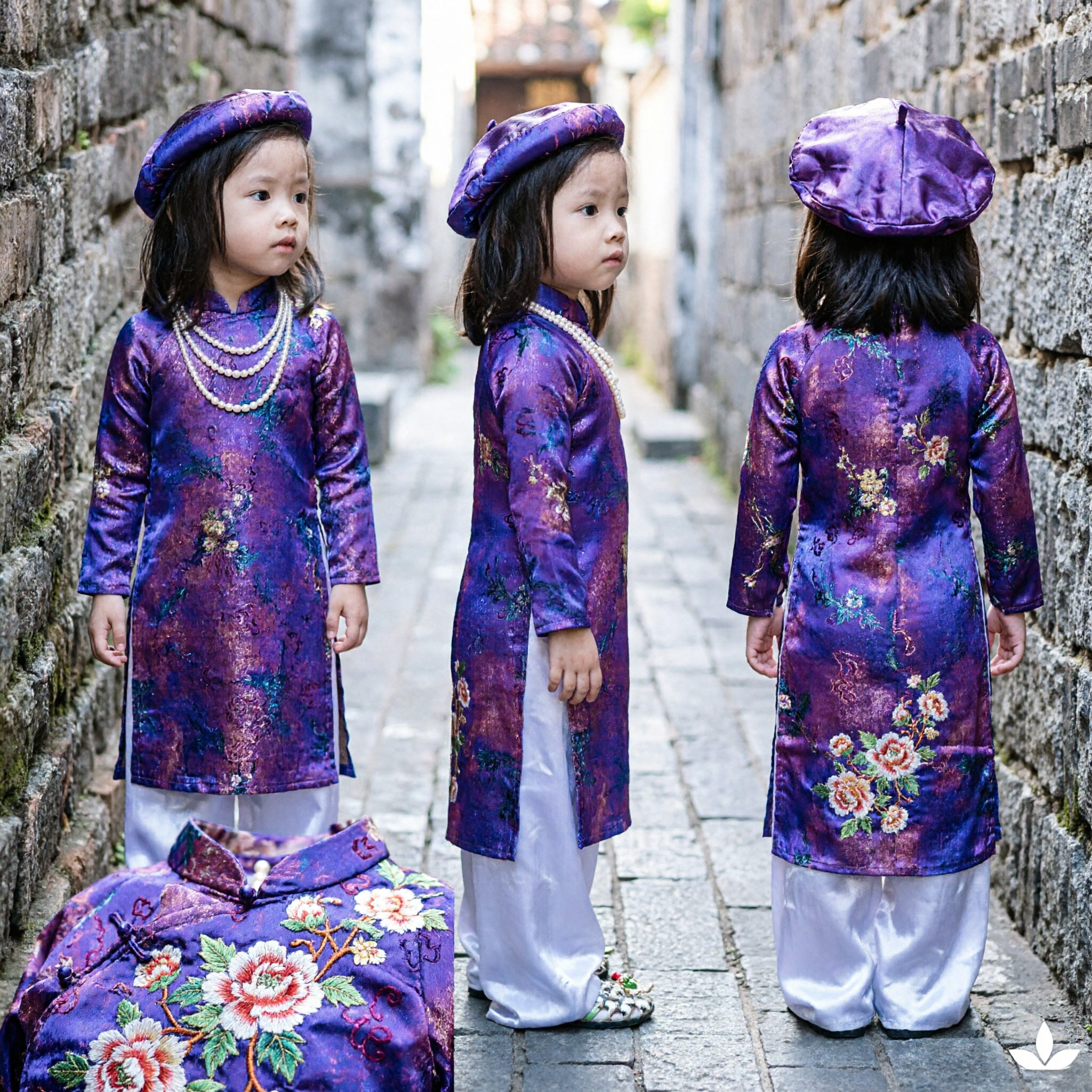 Vestido Tradicional Ao Dai Vietnamita Púrpura para Niñas, Traje de Seda para el Festival del Tet y Actuaciones - Asian Costume