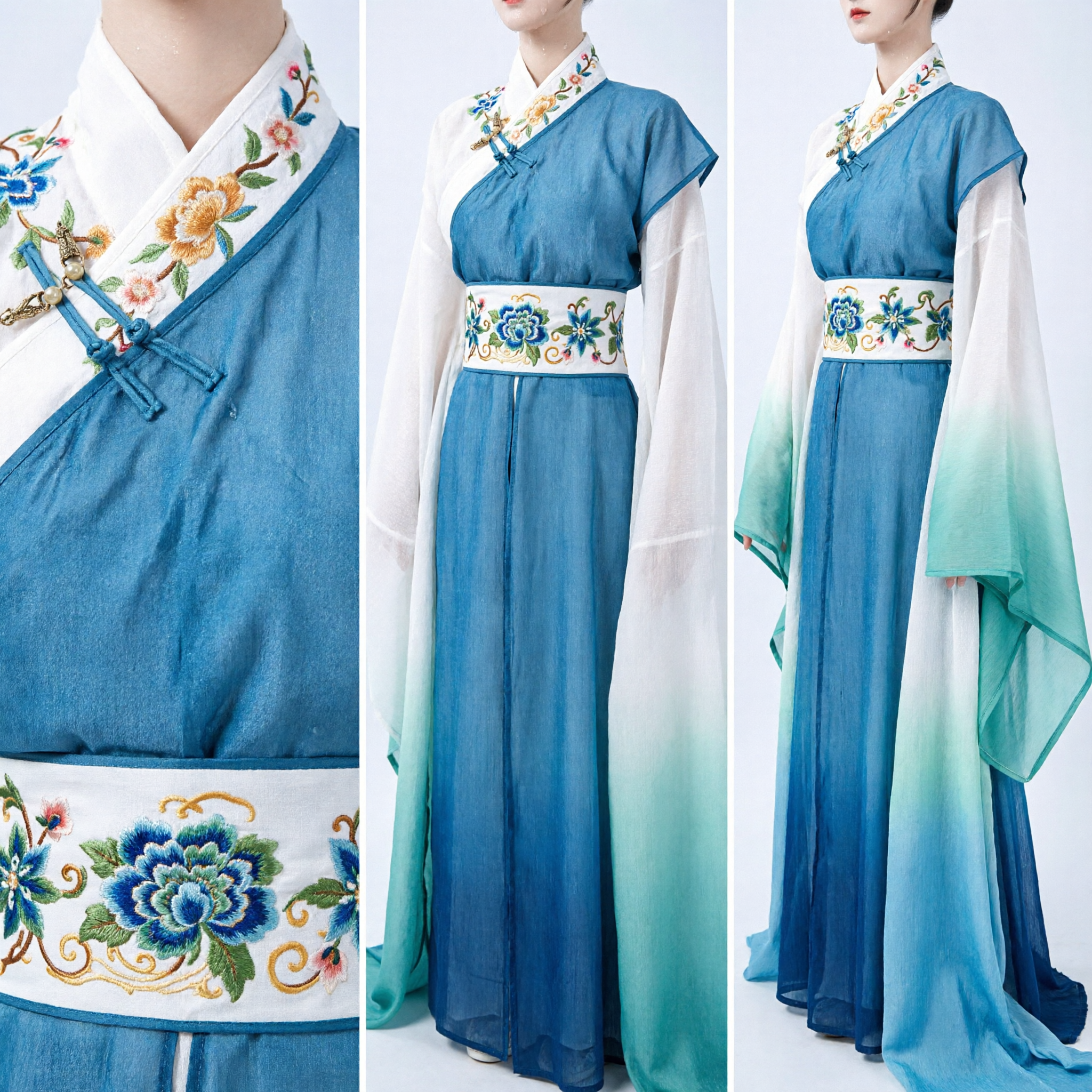 Traje Antiguo Hanfu Tradicional Chino, Vestido de Hada Azul Bordado para Cosplay y Presentaciones en Escenario para Mujeres - Asian Costume