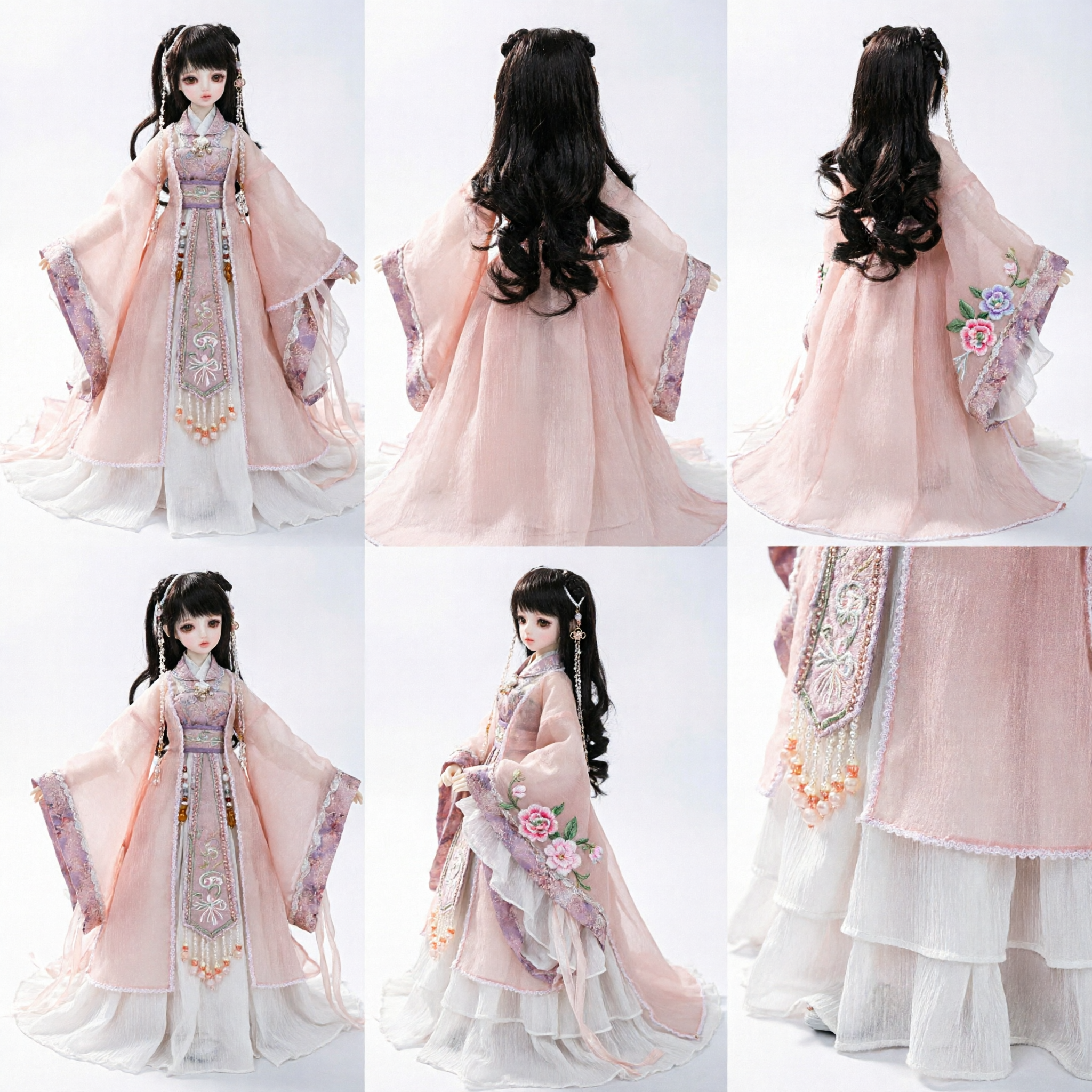 Costume Hanfu Rosa Squisito per Bambole BJD, Antico Abito da Fata Cinese Tradizionale con Ricami - Asian Costume