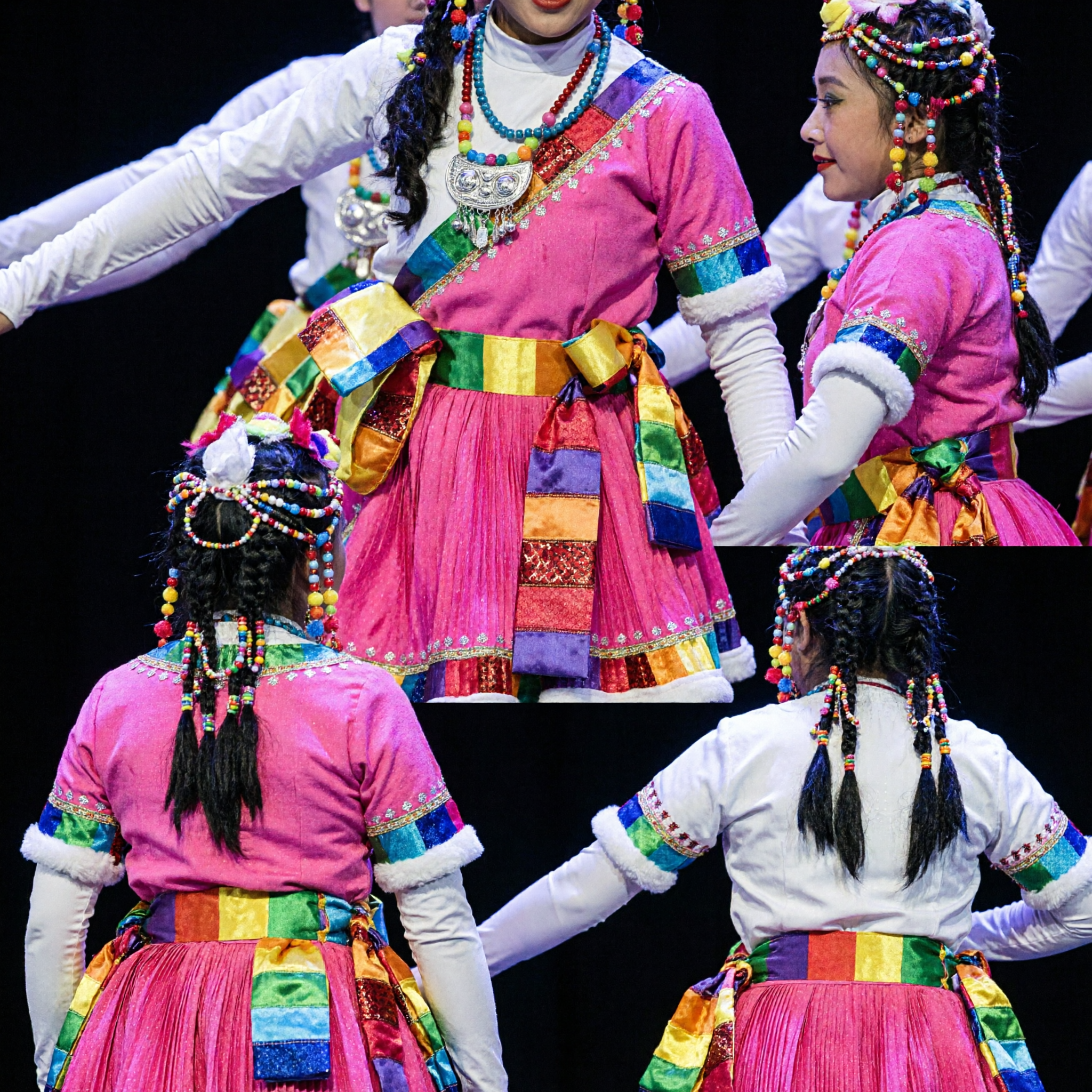 Mädchen-rotes tibetisches Volkstanzkostüm, traditionelles chinesisches Volksbühnen-Auftritts-Outfit für Kinder - Asian Costume
