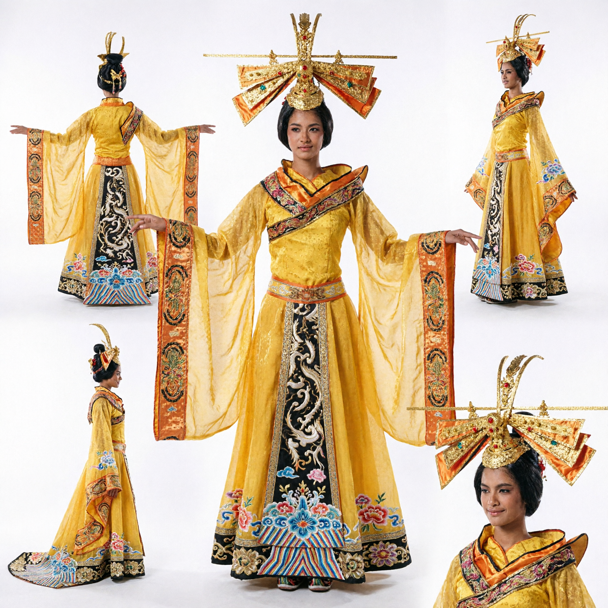 Women's Luxurious Yellow Chinese Empress Costume Traditional Royal Queen Dress for Stage Performance - Asian Costume
