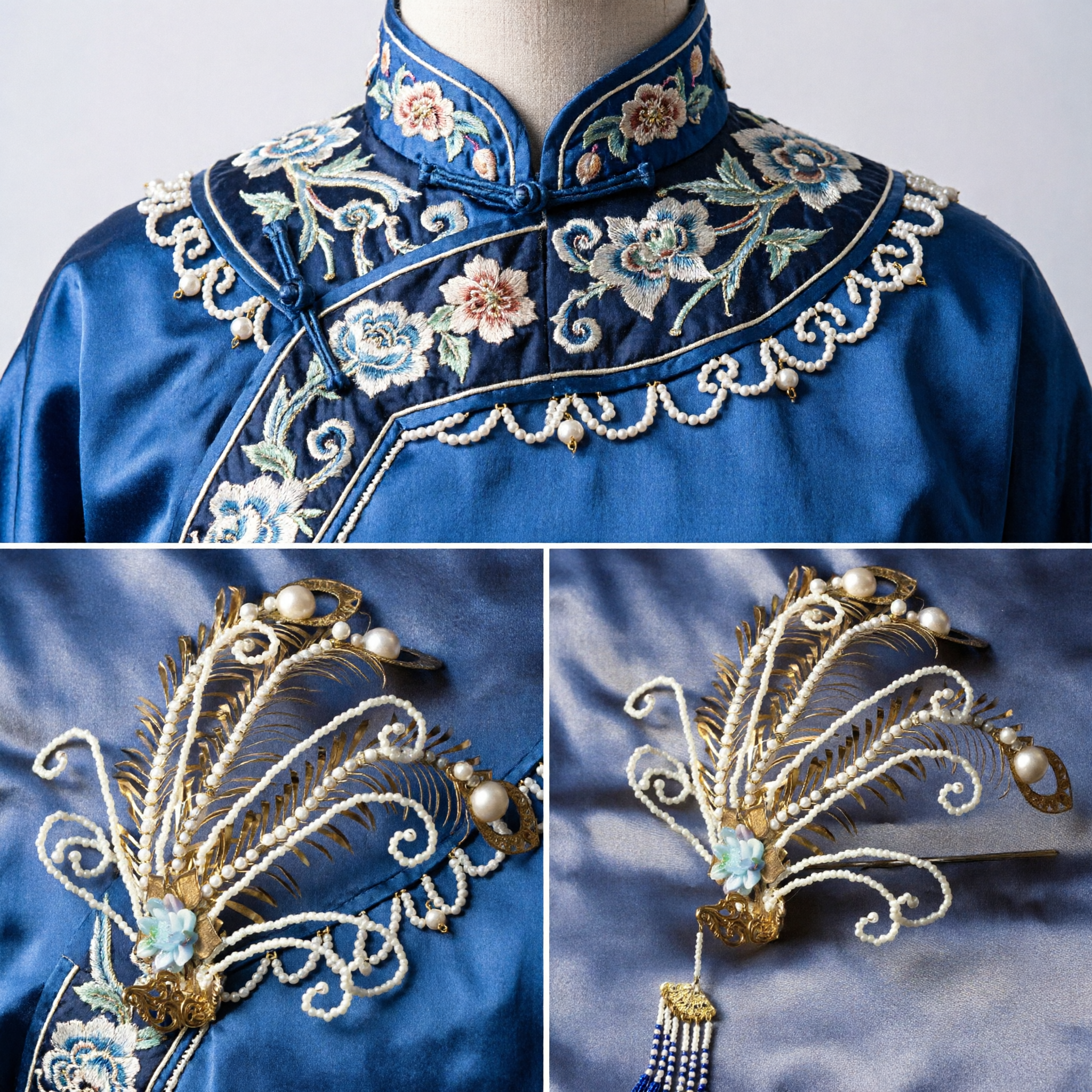 Pente de Cabelo Exquisito Tradicional Chinês Dourado com Pérolas - Pente de Fênix no Estilo Antigo - Acessório Hanfu para Casamento de Mulheres - Asian Costume