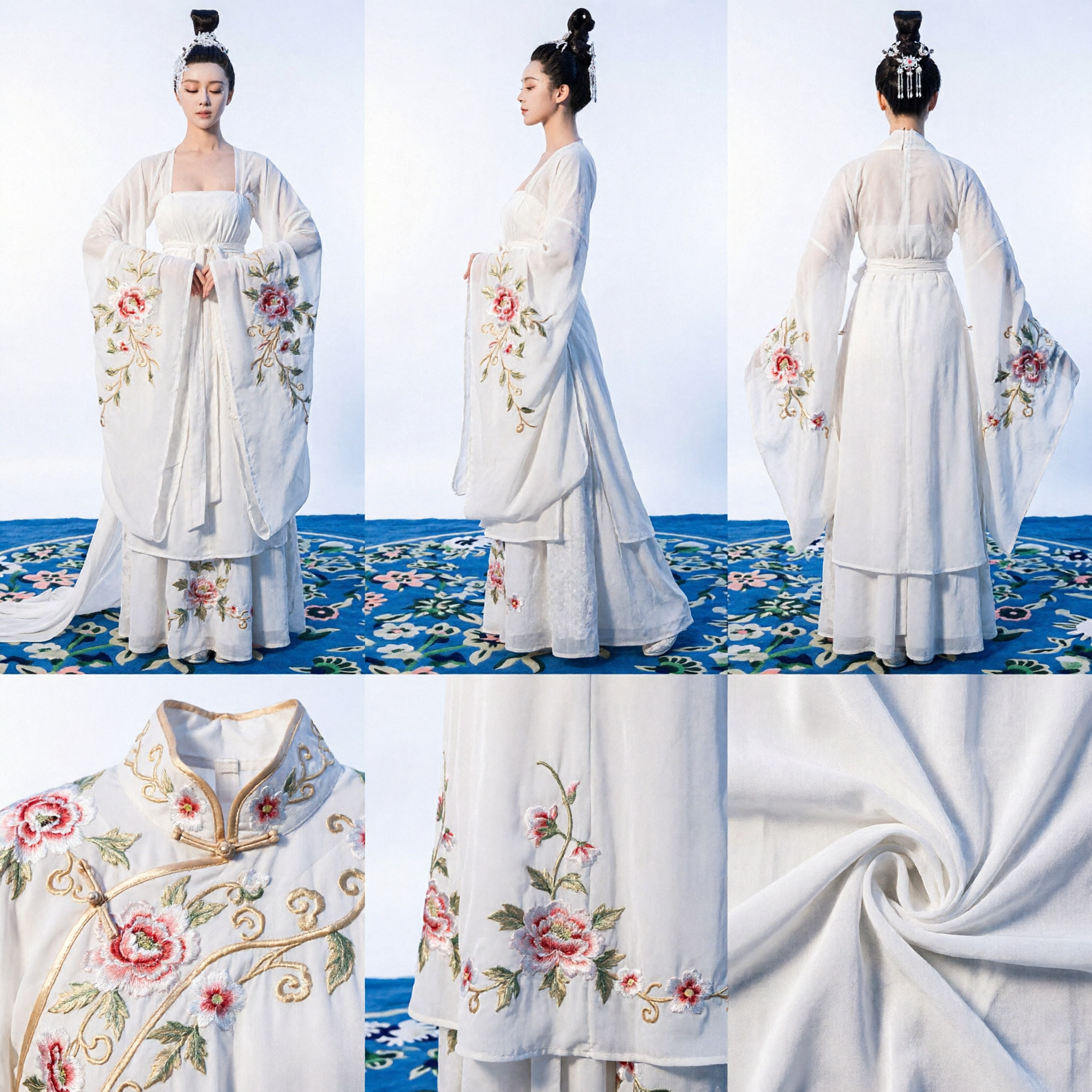 Elegant Witte Chinese Traditionele Hanfu-jurk Tang-dynastie Feeënkostuum voor Vrouwen, Oud Dansoptreden Outfit - Asian Costume
