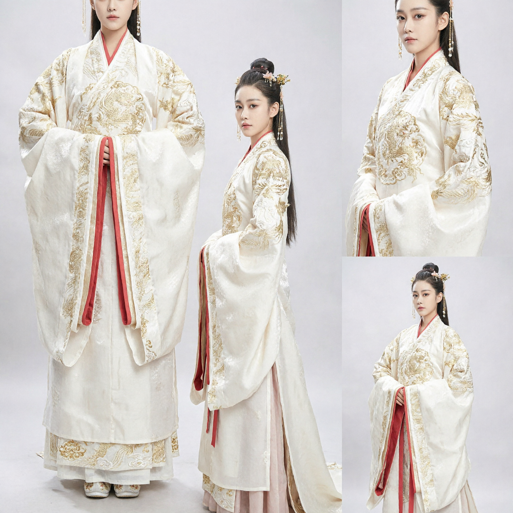 Traje de Princesa Antiga Hanfu Chinês Branco Elegante Roupa Tradicional Histórica para Dramas com Bordado Dourado para Mulheres - Asian Costume