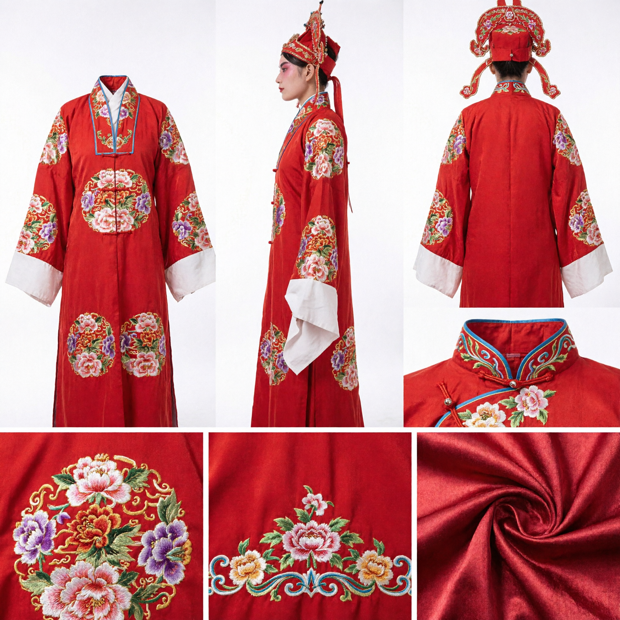 Traje de Xiaosheng de la Ópera de Pekín Tradicional China Conjunto de Túnica de Erudito Roja Bordada para Representación Escénica - Asian Costume