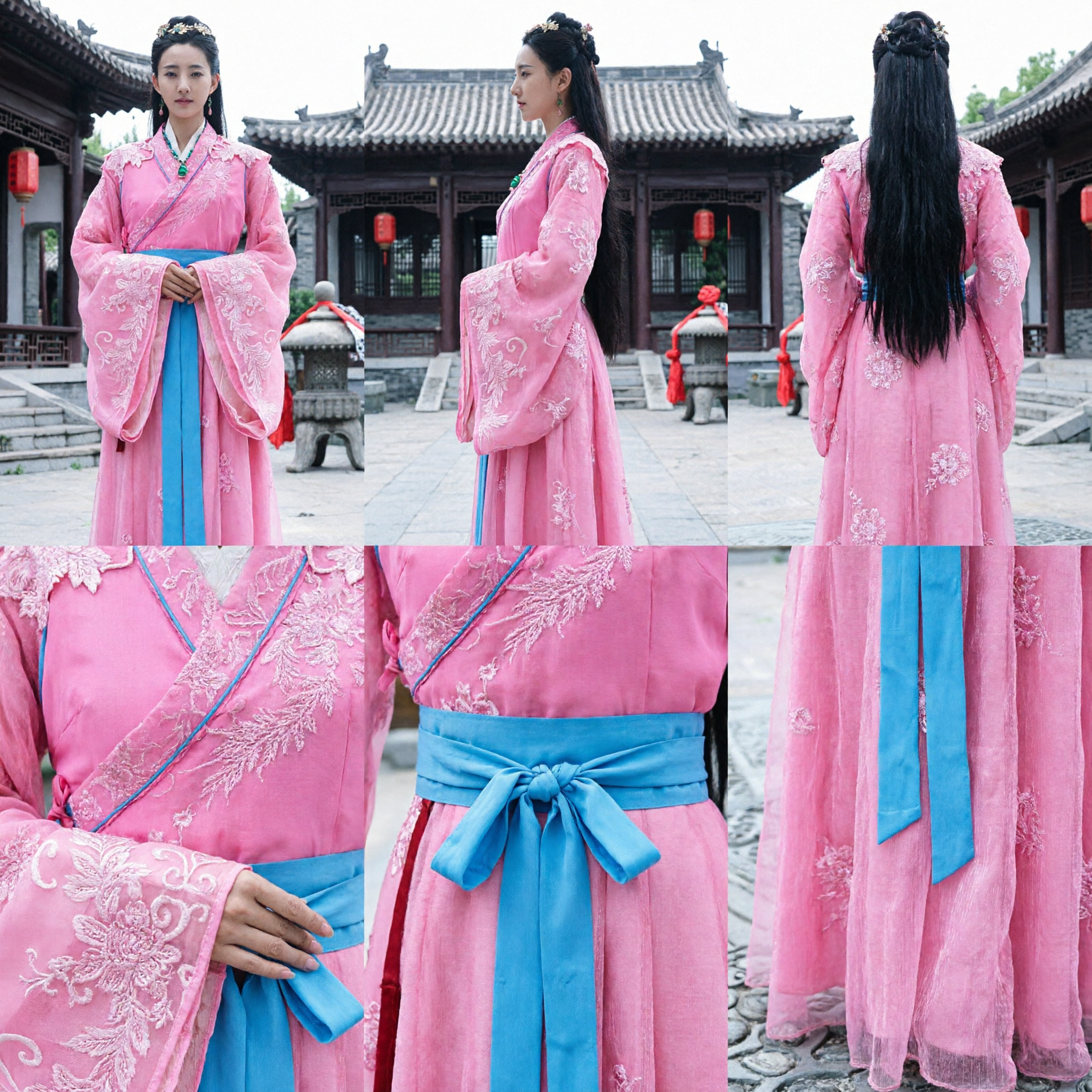 Vrouwen Roze Chinees Hanfu Geborduurd Gewaad Traditioneel Oud Dramakostuum Historisch Cosplay Kledingset - Asian Costume