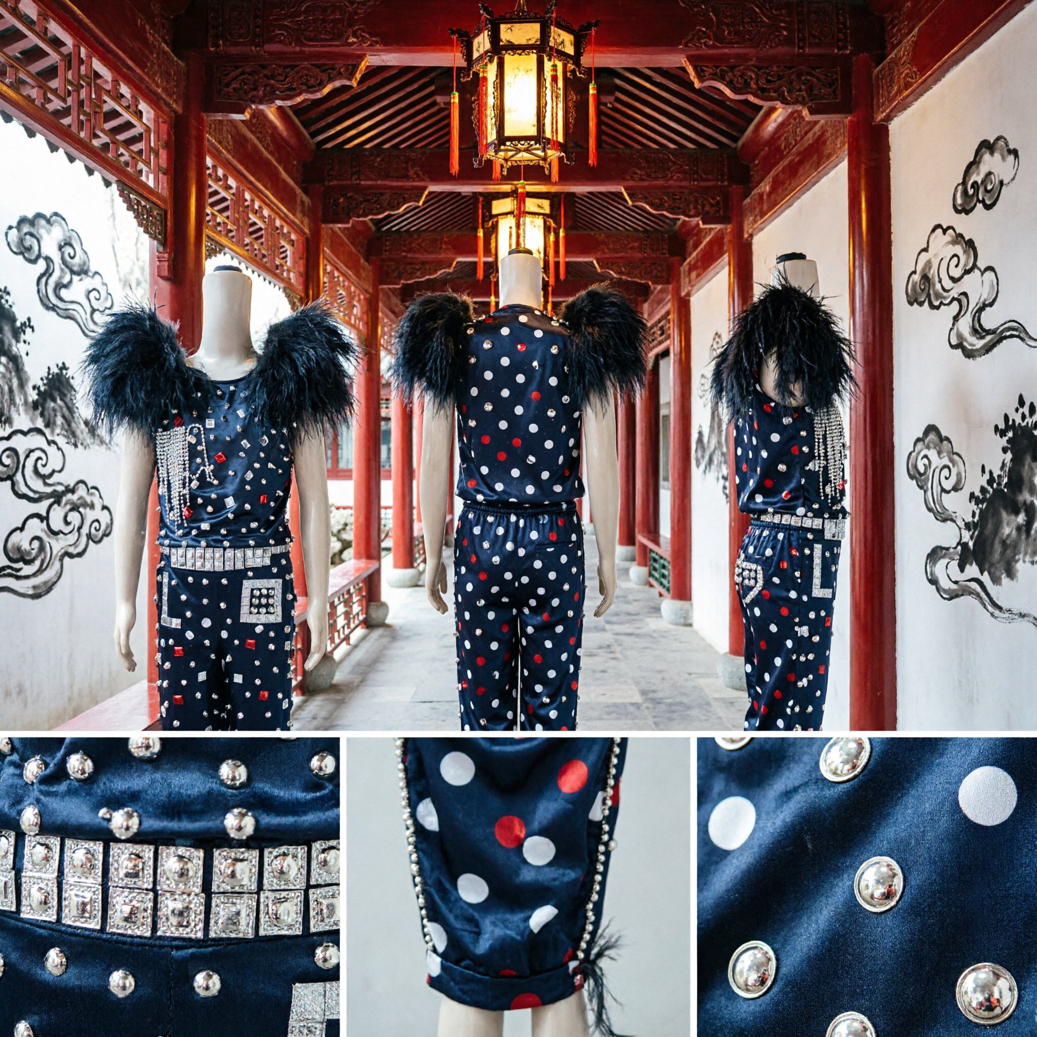 Черный комбинезон с перьями на плечах и пайетками для сценических выступлений детей, костюм для современного джазового танца - Asian Costume