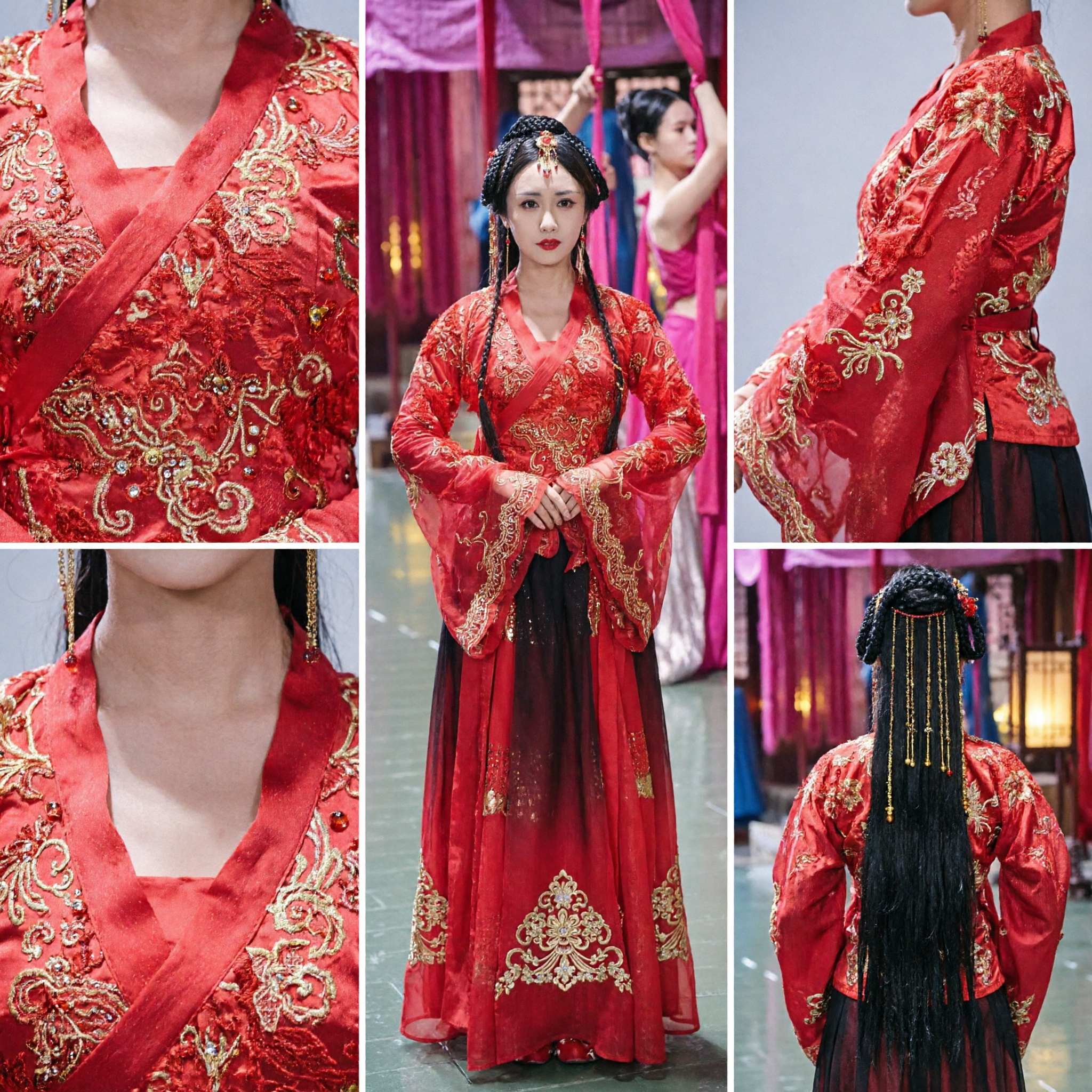 Vrouwen Rood Oud Chinees Hanfu Jurk Traditioneel Geborduurd Kostuum voor Podium Dans en Culturele Voorstelling - Asian Costume
