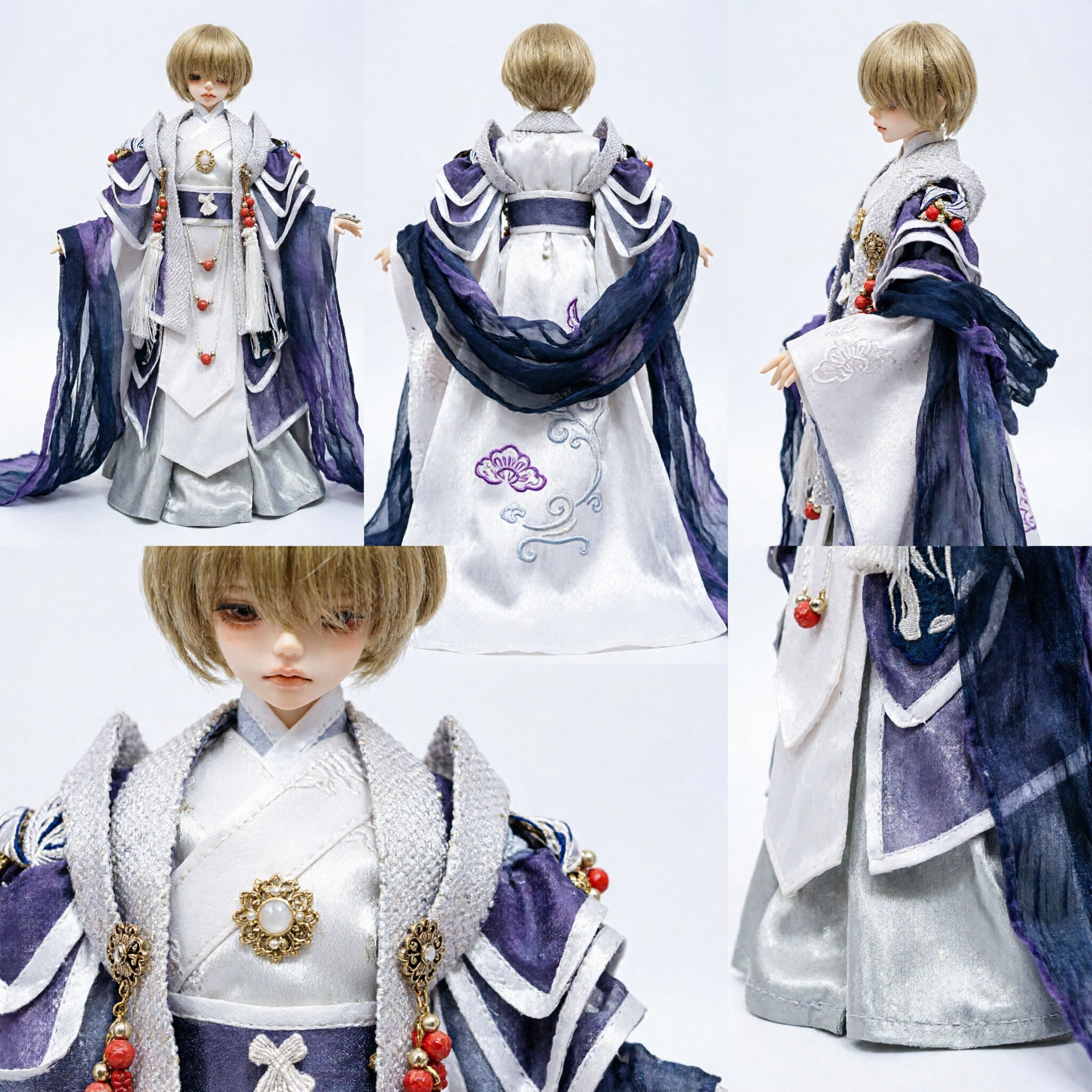 Squisito Costume Hanfu Tradizionale Cinese Veste da Fata Antica Viola e Bianca per Bambole BJD - Asian Costume