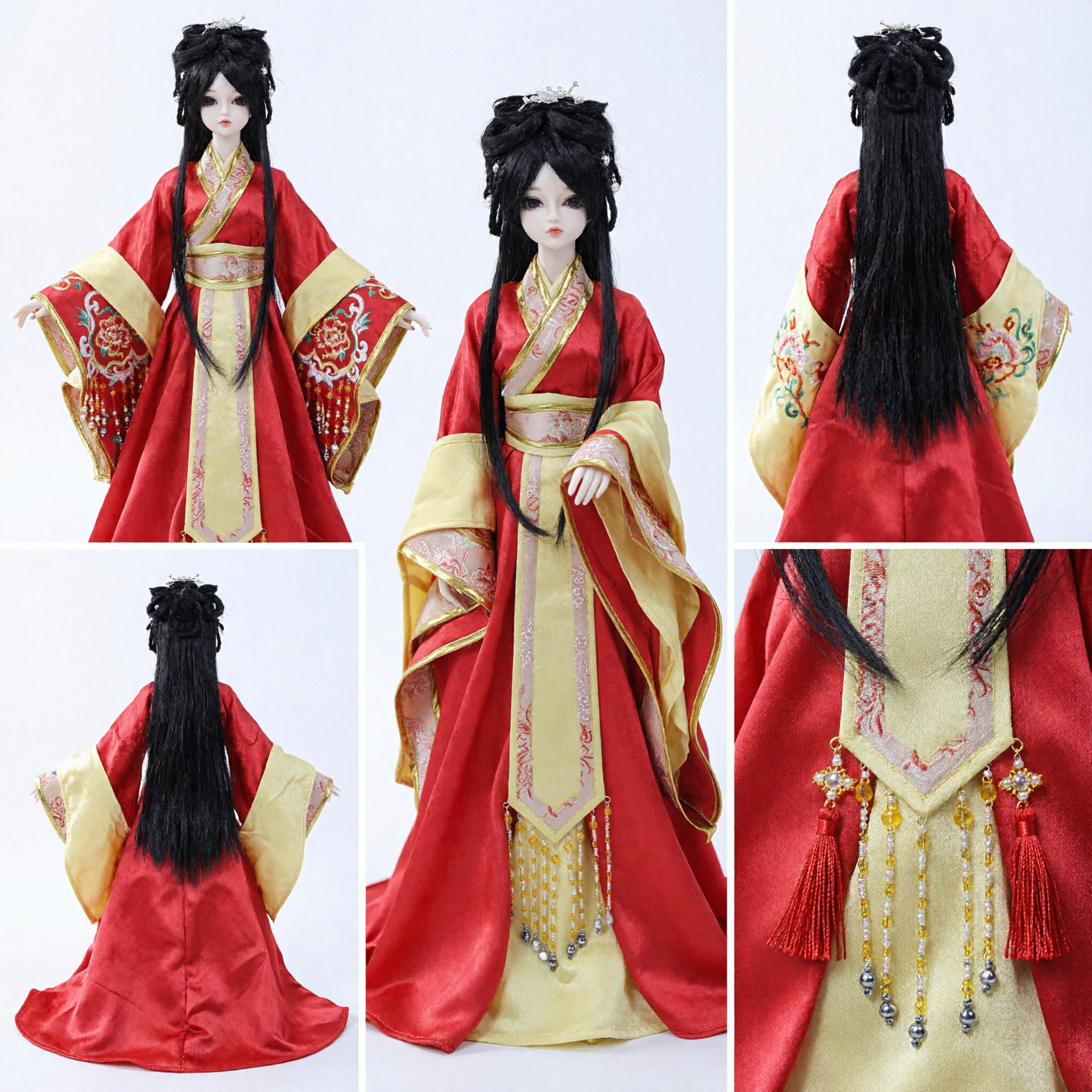 Squisito Costume Hanfu Cinese Rosso e Oro per Bambole Abito Tradizionale da Principessa Antica Accessorio - Asian Costume