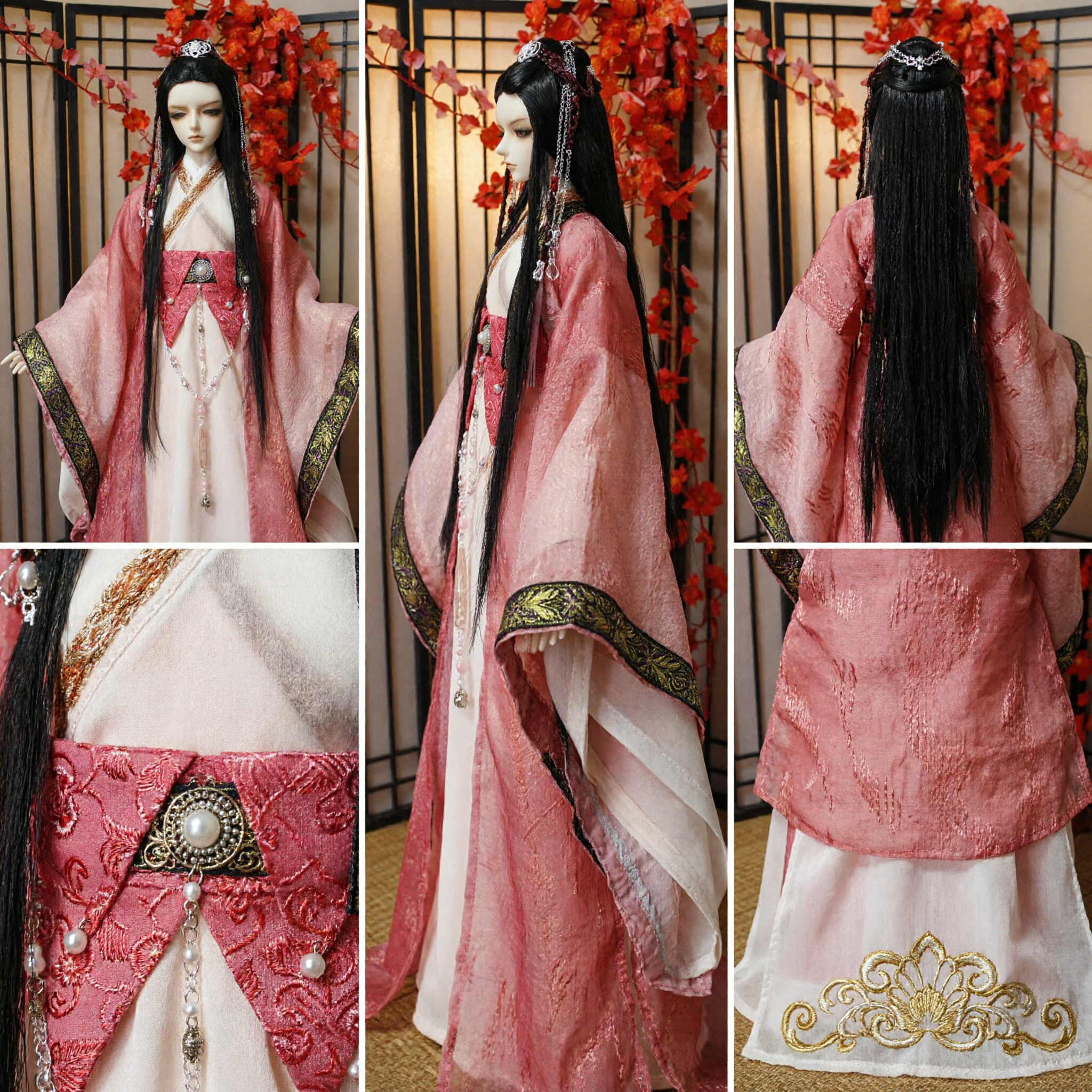 Traje Tradicional Hanfu Chinês Rosa para Bonecas BJD, Conjunto de Roupa de Princesa Fada Antiga no Estilo da Dinastia Tang - Asian Costume