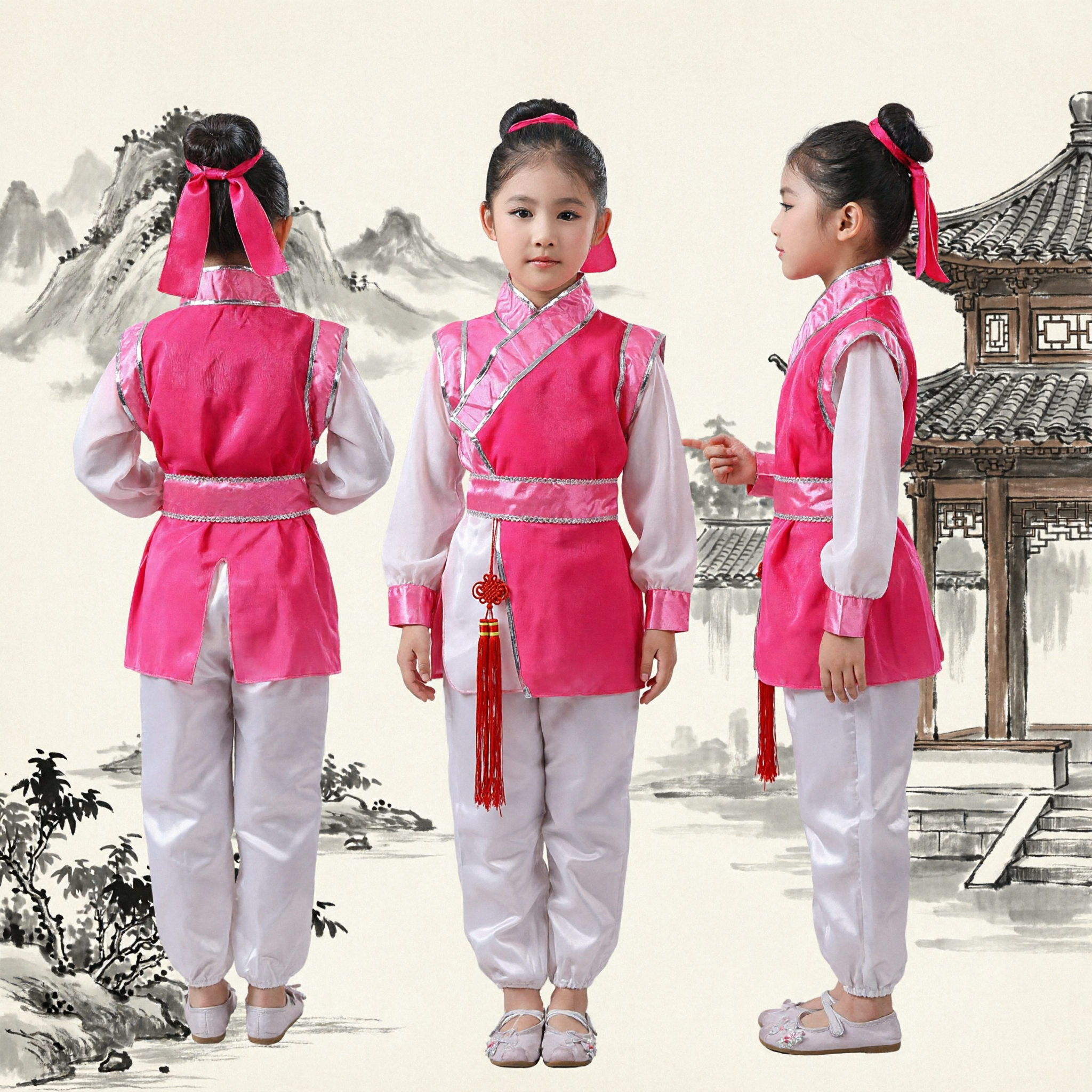 Costume de Kung Fu Chinois pour Fille Enfant Rose - Uniforme Traditionnel de Wushu - Tenue de Spectacle de Danse Folklorique - Asian Costume