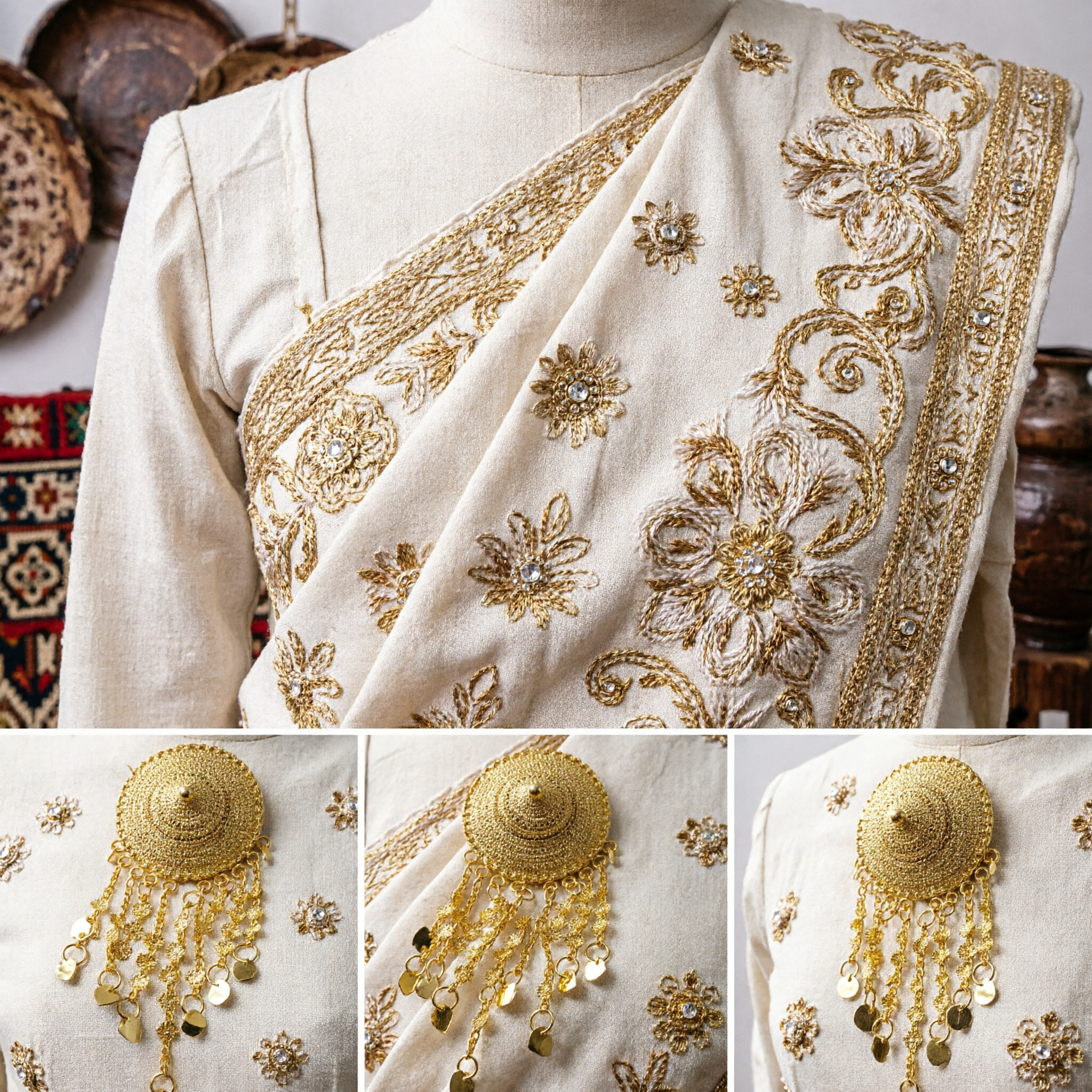 Épingle à Cheveux Traditionnelle Chinoise Dorée Exquise pour Accessoire Hanfu - Avec Glands Suspendus pour Coiffe de Mariée - Asian Costume