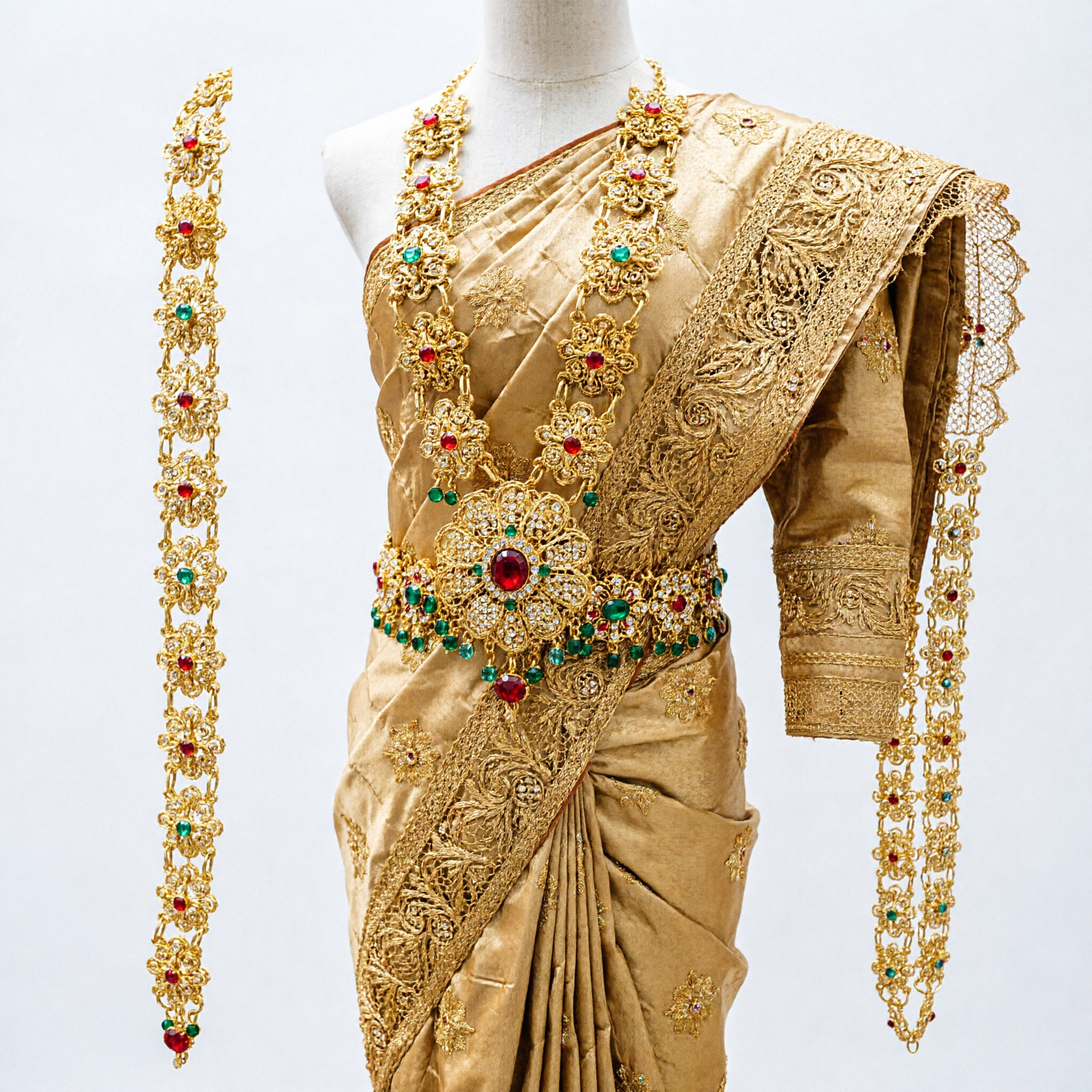 Collier-Chaîne et Ceinture de Taille Florale en Filigrane Doré Traditionnel Chinois Exquis - Accessoires pour Costume Hanfu Femme - Asian Costume