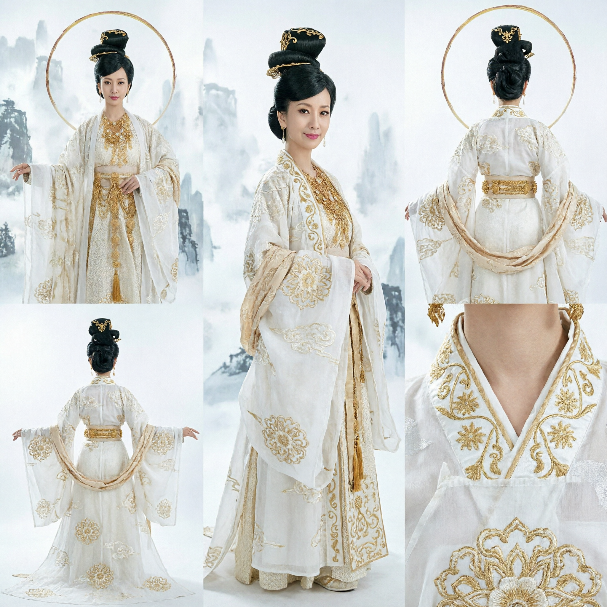 Starożytny strój chińskiej bogini Biało-złoty strój Hanfu dla kobiet Historyczny kostium do cosplayu i występów - Asian Costume