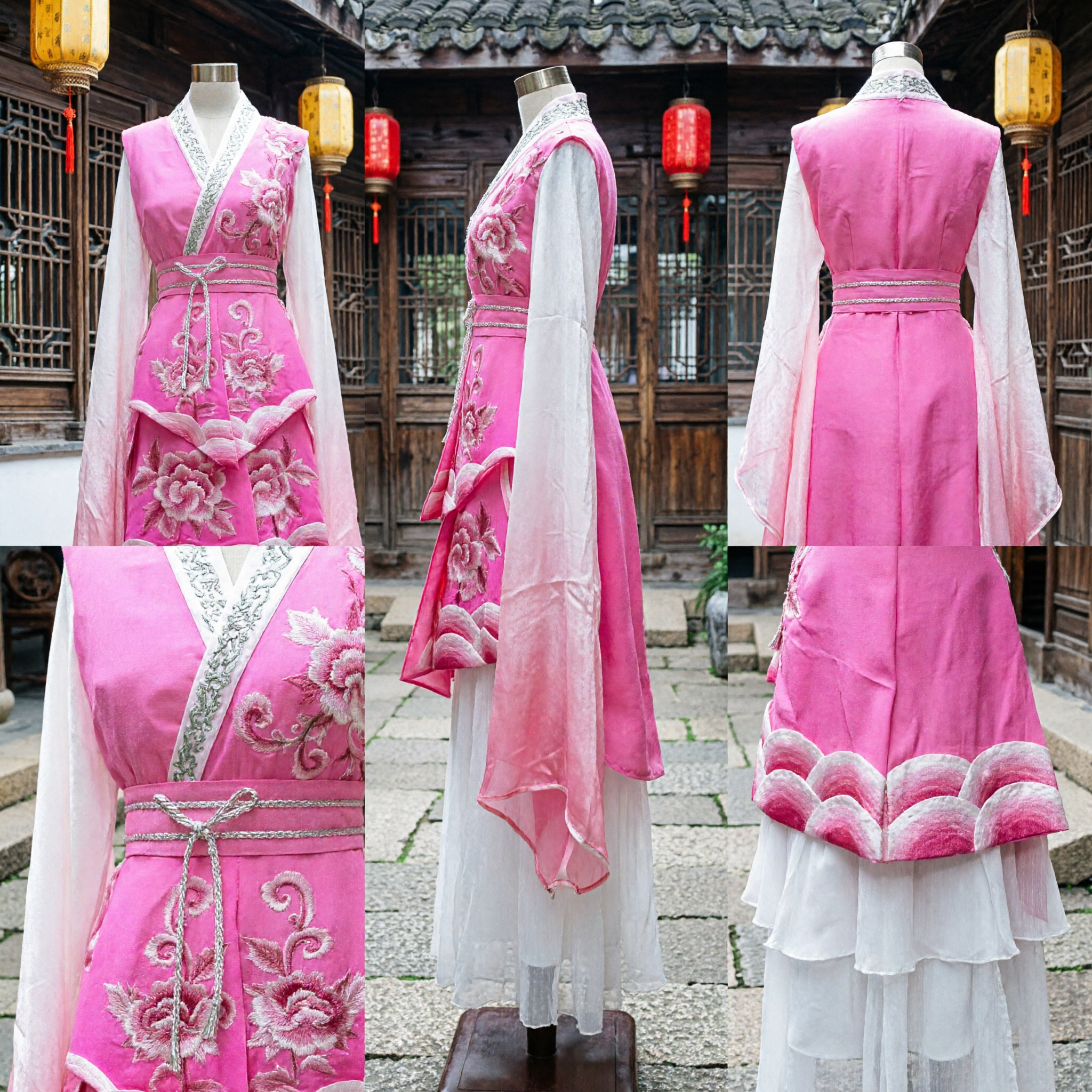 Antikes chinesisches rosafarbenes Prinzessinnen-Hanfu-Kostüm Traditionelles besticktes Blumenkleid für Frauen Feen-Cosplay - Asian Costume