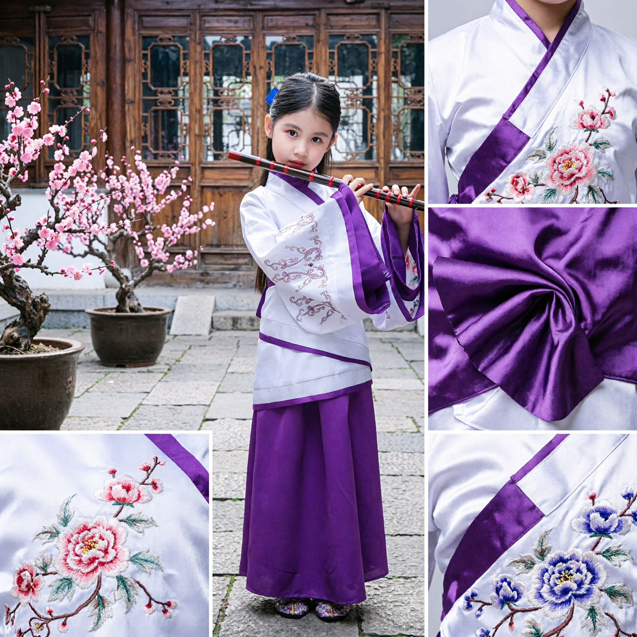 Traditioneel Chinees Hanfu Kostuum voor Meisjes Paars en Wit Oude Jurk voor Kinderen Podiumoptreden - Asian Costume