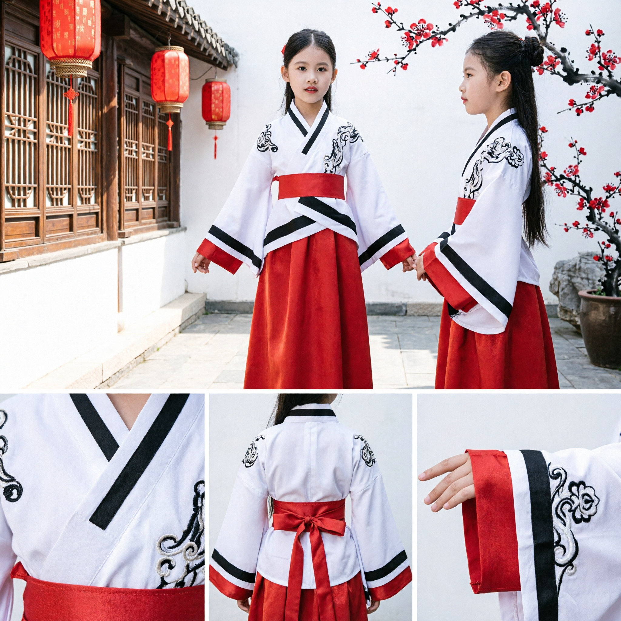 Costume Hanfu chinois traditionnel pour enfants filles - Vêtement ancien, robe de fée rouge pour spectacle - Asian Costume