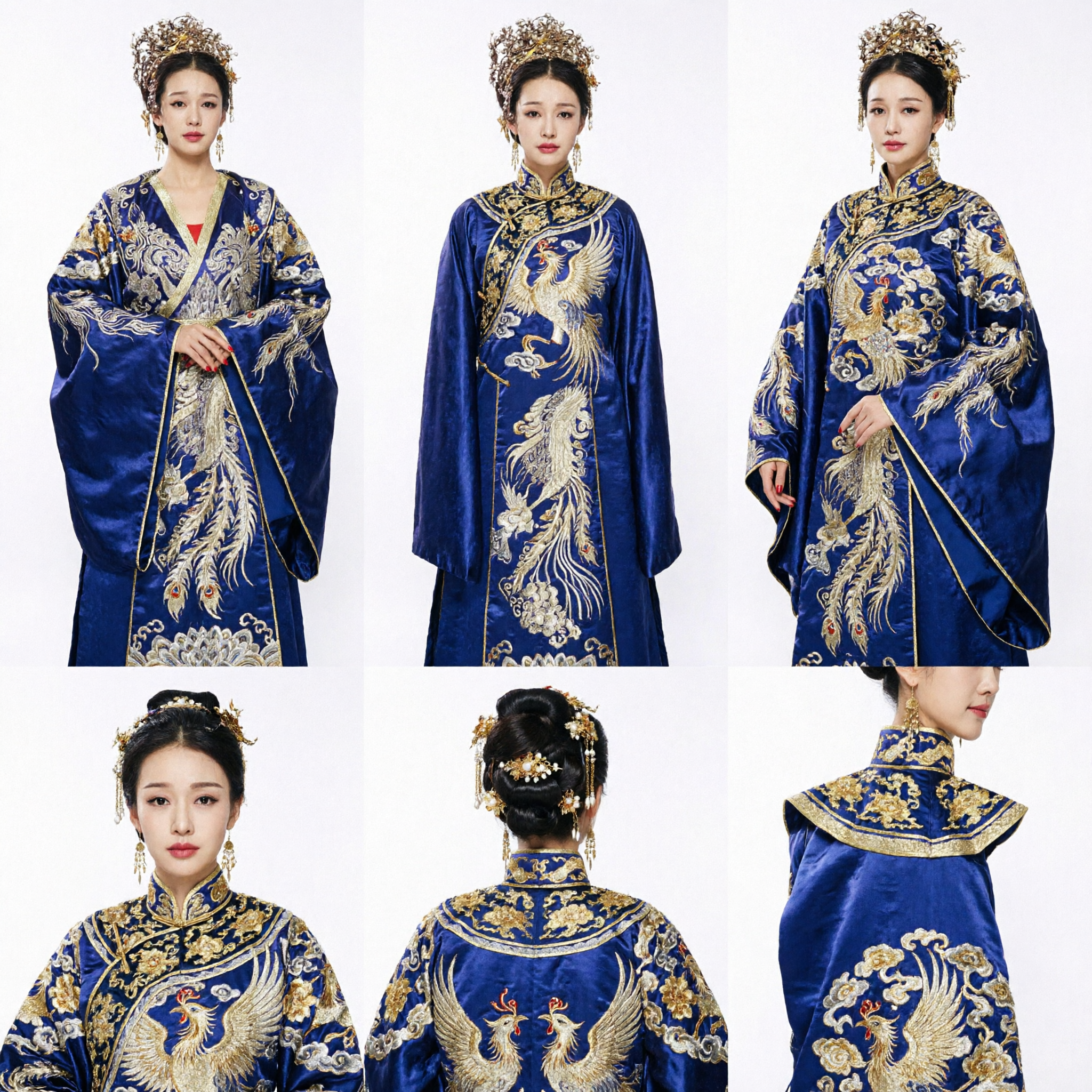 Deluxe Oud Chinese Keizerin Kostuum Blauw Koninklijk Drakengewaad met Gouden Hoofdtooi voor Vrouwen Cosplay - Asian Costume