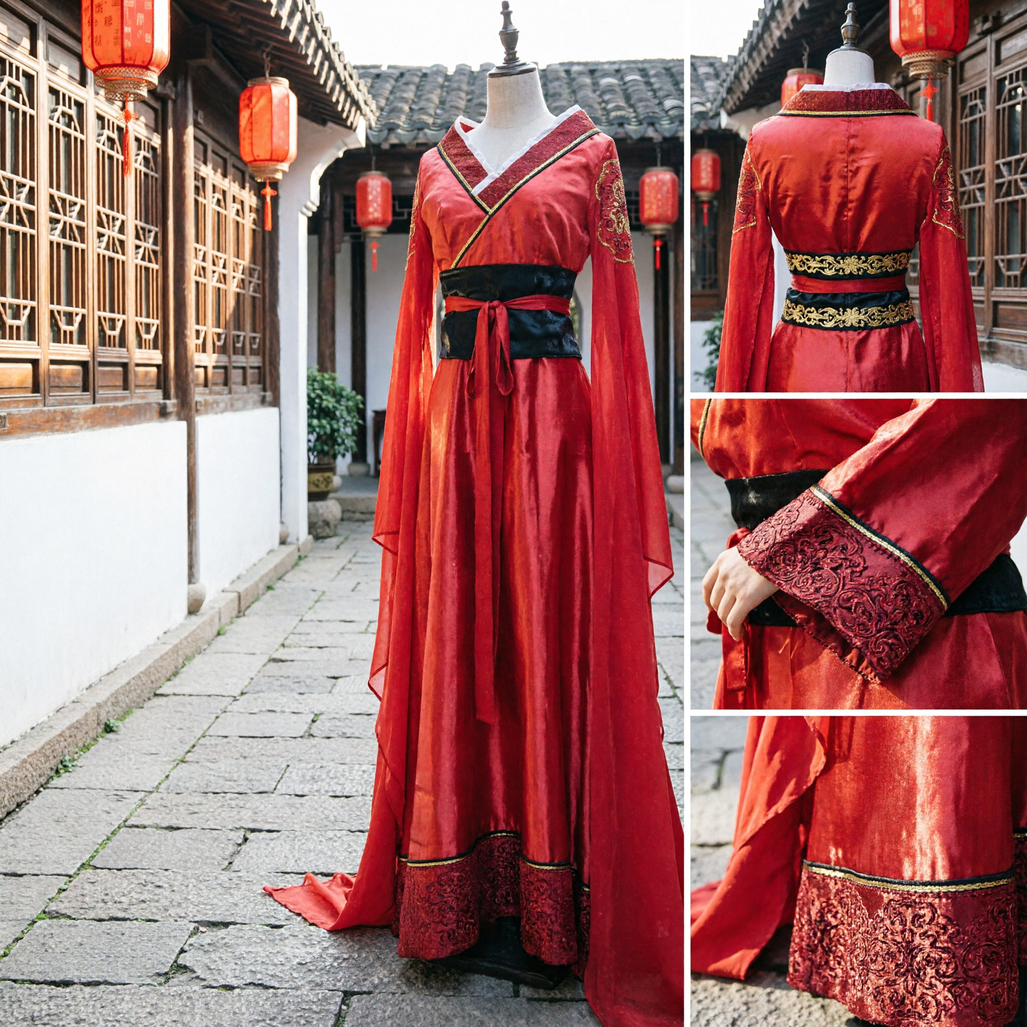 Tradycyjny Starożytny Czerwony Strój Hanfu, Suknia Starożytnej Księżniczki dla Kobiet do Cosplayu i Występów Scenicznych - Asian Costume