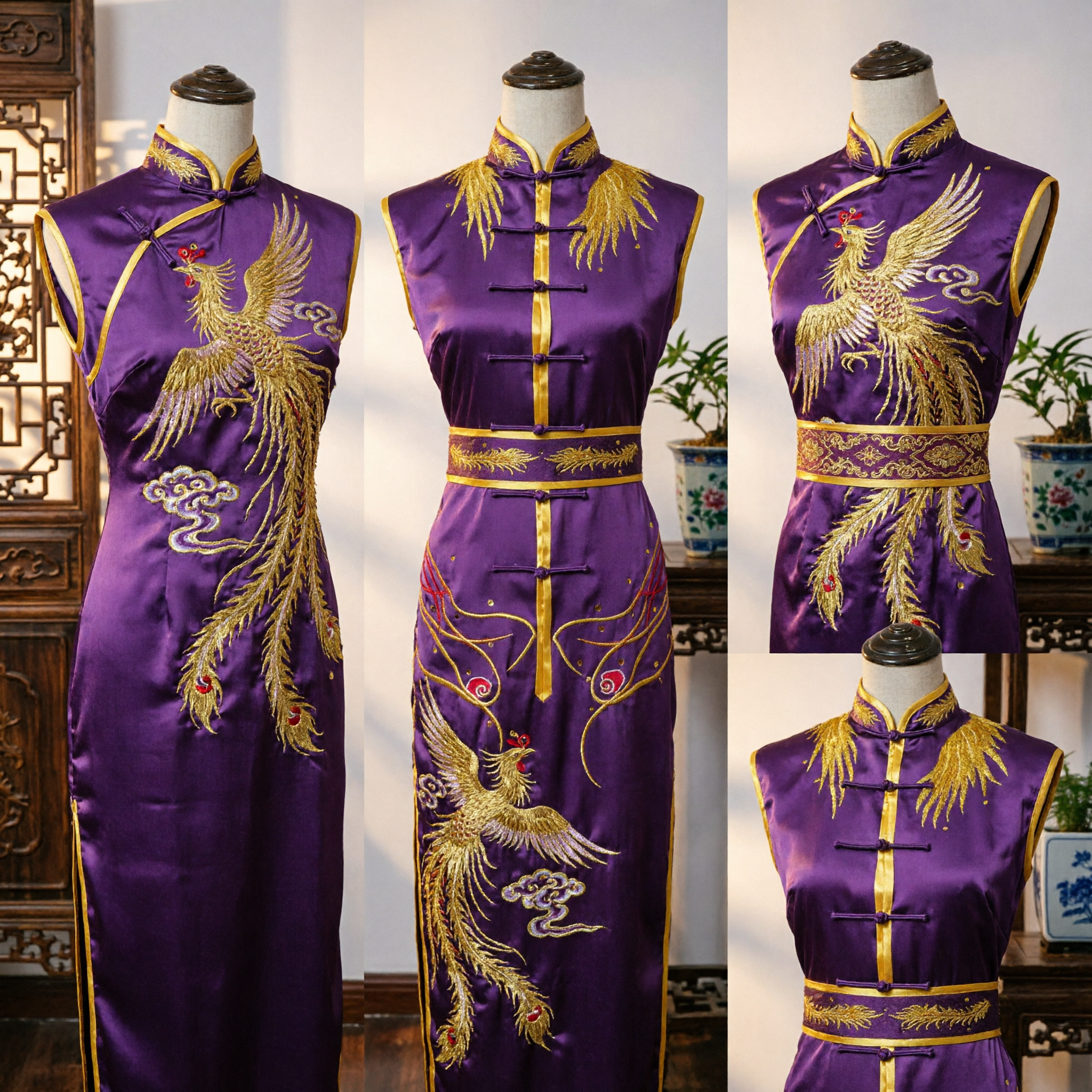 Conjunto de Uniforme de Kung Fu con Bordado del Fénix Púrpura Tradicional Chino para Mujer, Traje de Artes Marciales y Tai Chi para Presentaciones - Asian Costume