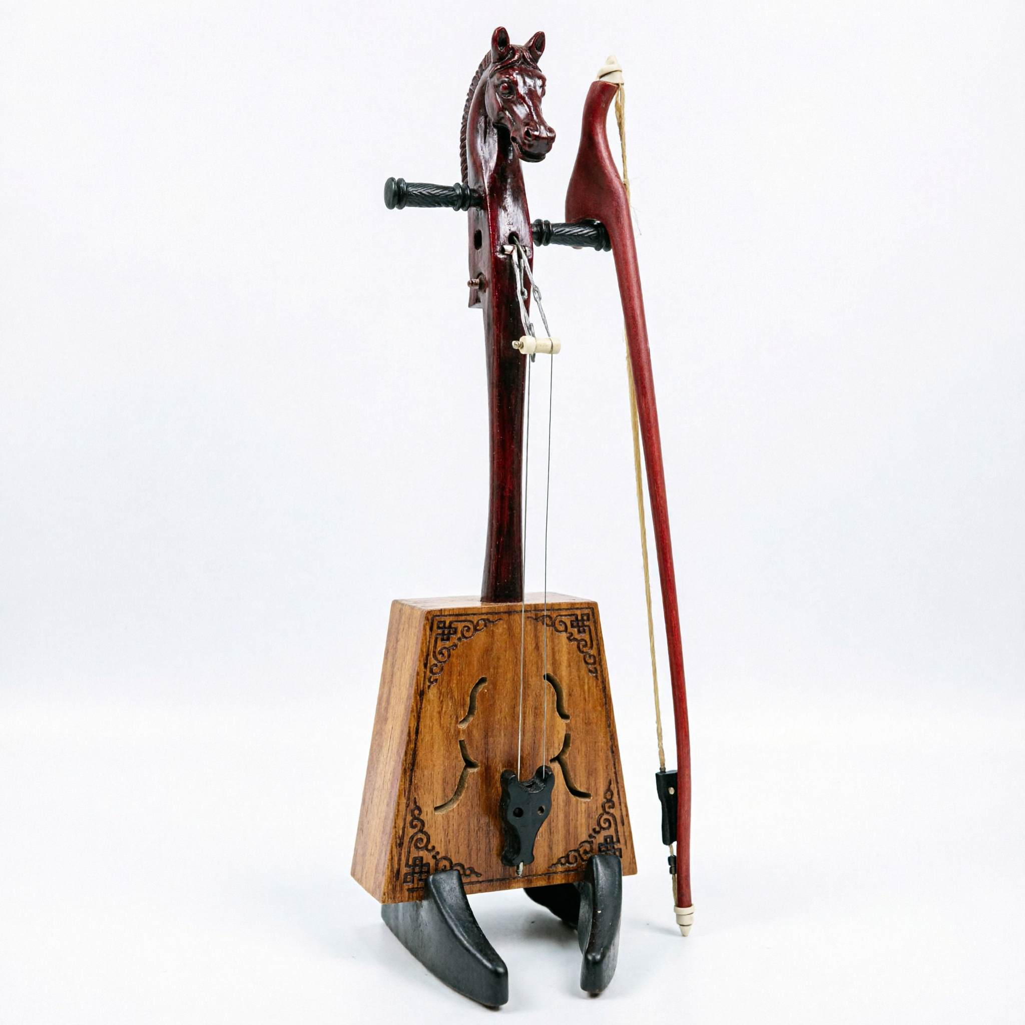 Autentico Morin Khuur (Violino a Testa di Cavallo) Tradizionale Strumento Musicale Mongolo, Corpo in Legno Lavorato a Mano per Spettacoli e Regali Culturali - Asian Costume