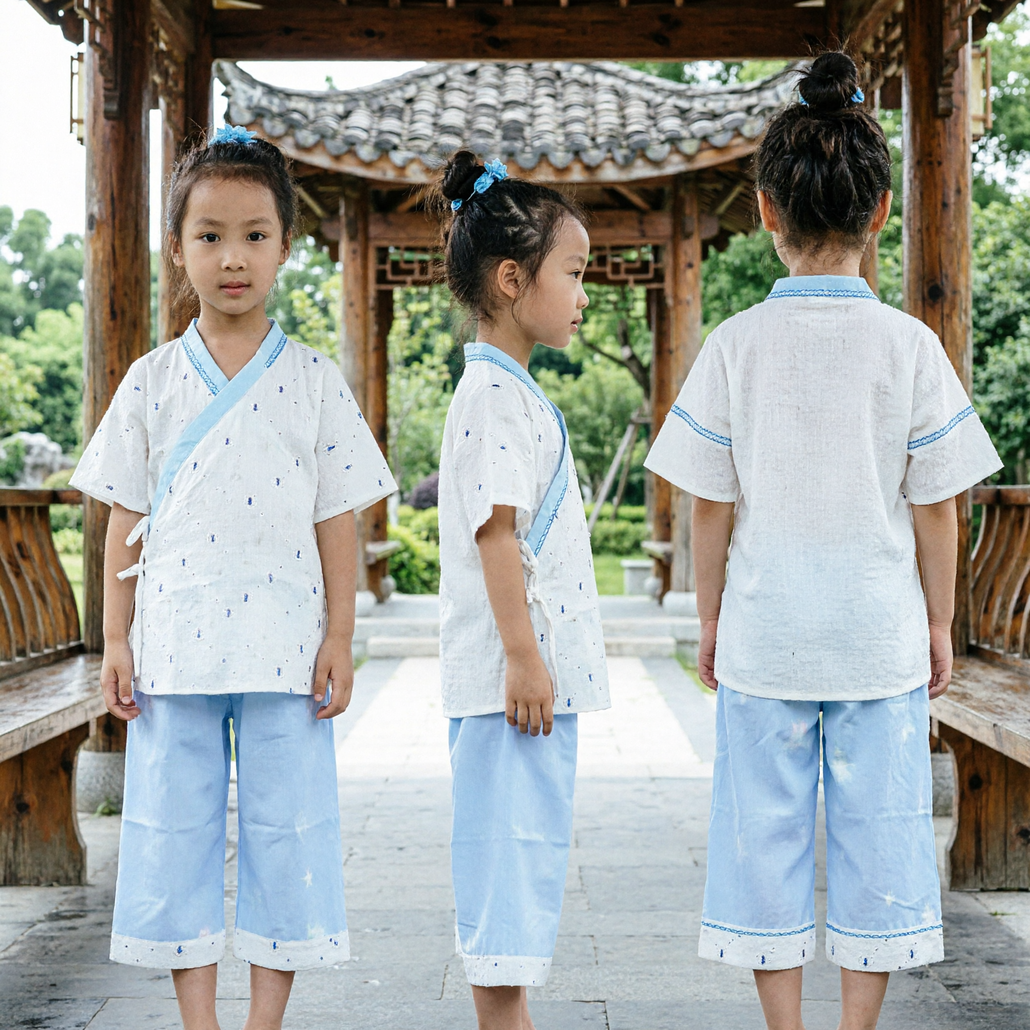 Ensemble Hanfu traditionnel chinois pour enfants - Tenue d'été en coton respirant pour Kung Fu et Tai Chi pour filles - Asian Costume