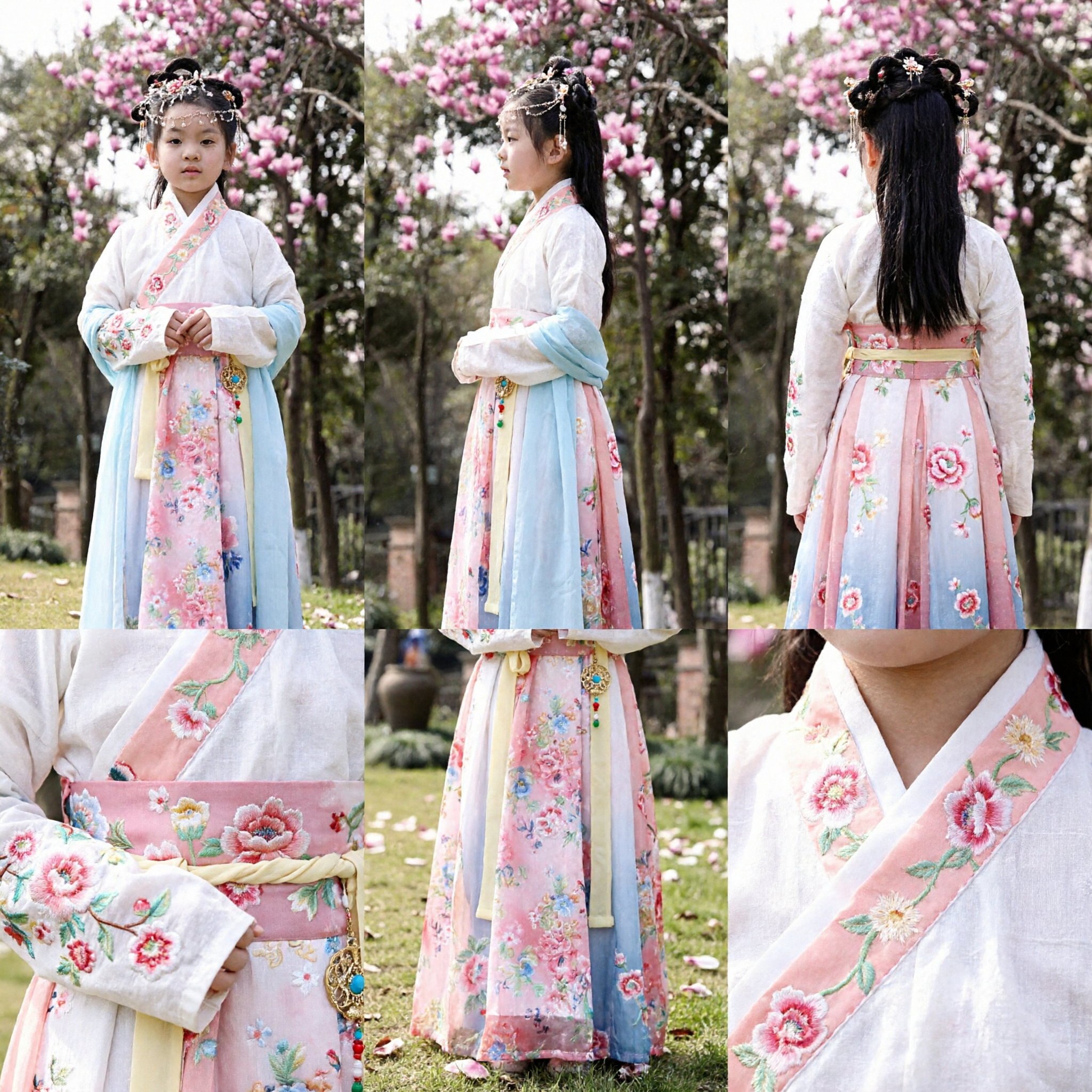 Kids Girls Traditional Chinese Hanfu Dress Ancient Fairy Costume with Umbrella for Performance - Asian Costume