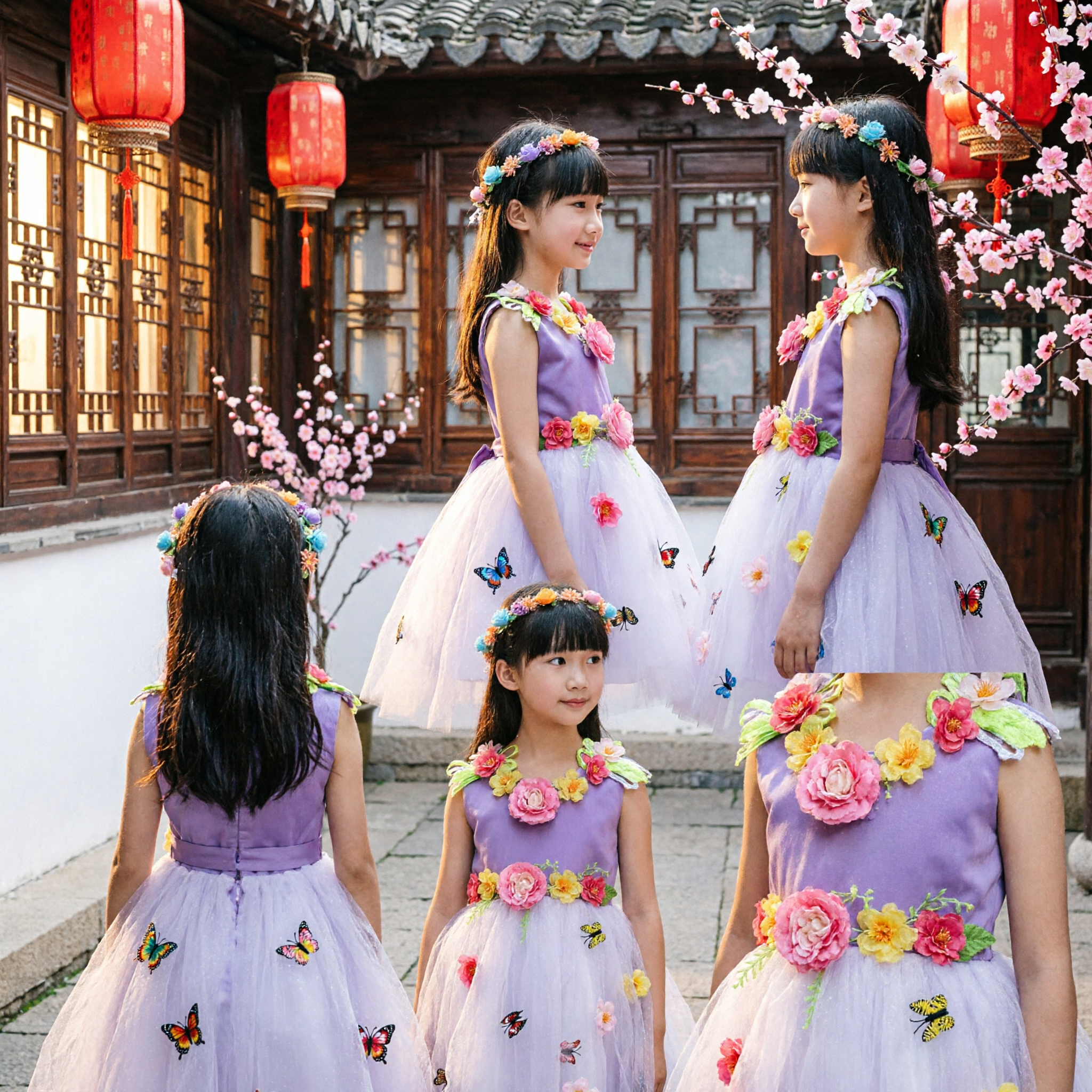 Girls Spring Flower Fairy Dance Costume Purple Bodice White Tulle Tutu Stage Performance Dress - Asian Costume