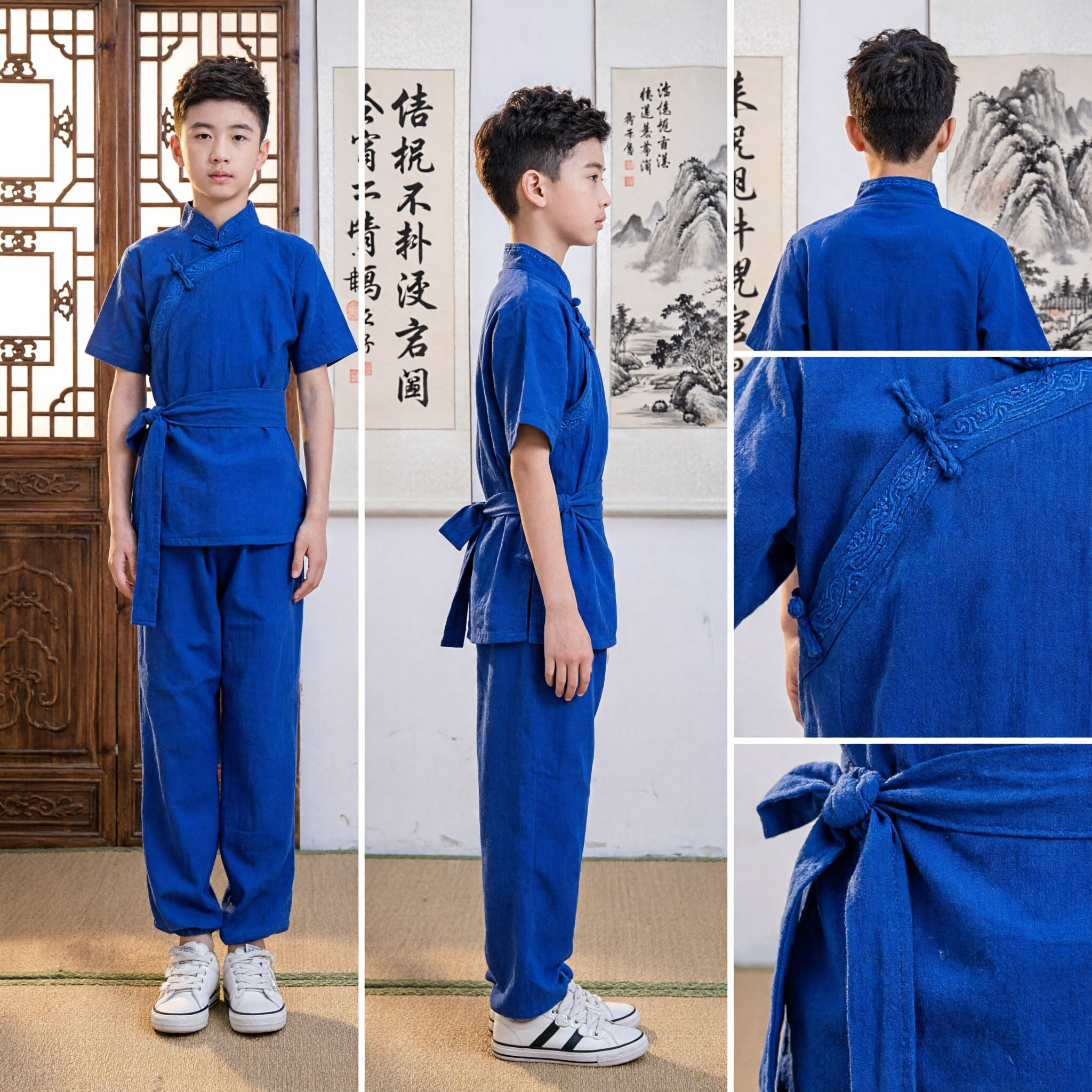 Tradycyjny Niebieski Uniform Kung Fu dla Dzieci, Strój Sztuk Walki Wushu dla Chłopca, Chiński Kostium Tai Chi na Trening - Asian Costume