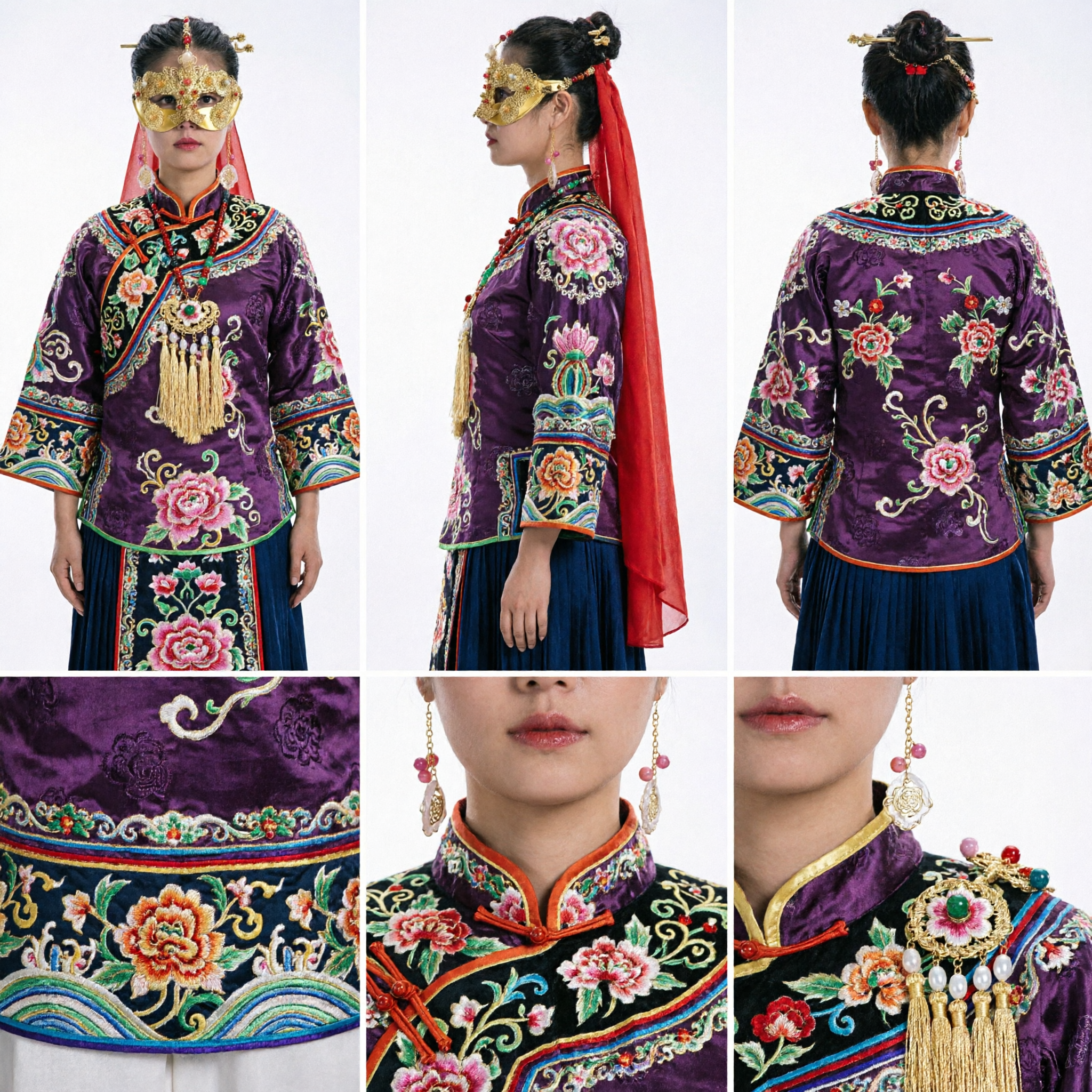 Maschera da Maschera in Metallo Filigranato Oro con Gemme Colorate, Stile Tradizionale Cinese per Costume da Donna per Feste - Asian Costume