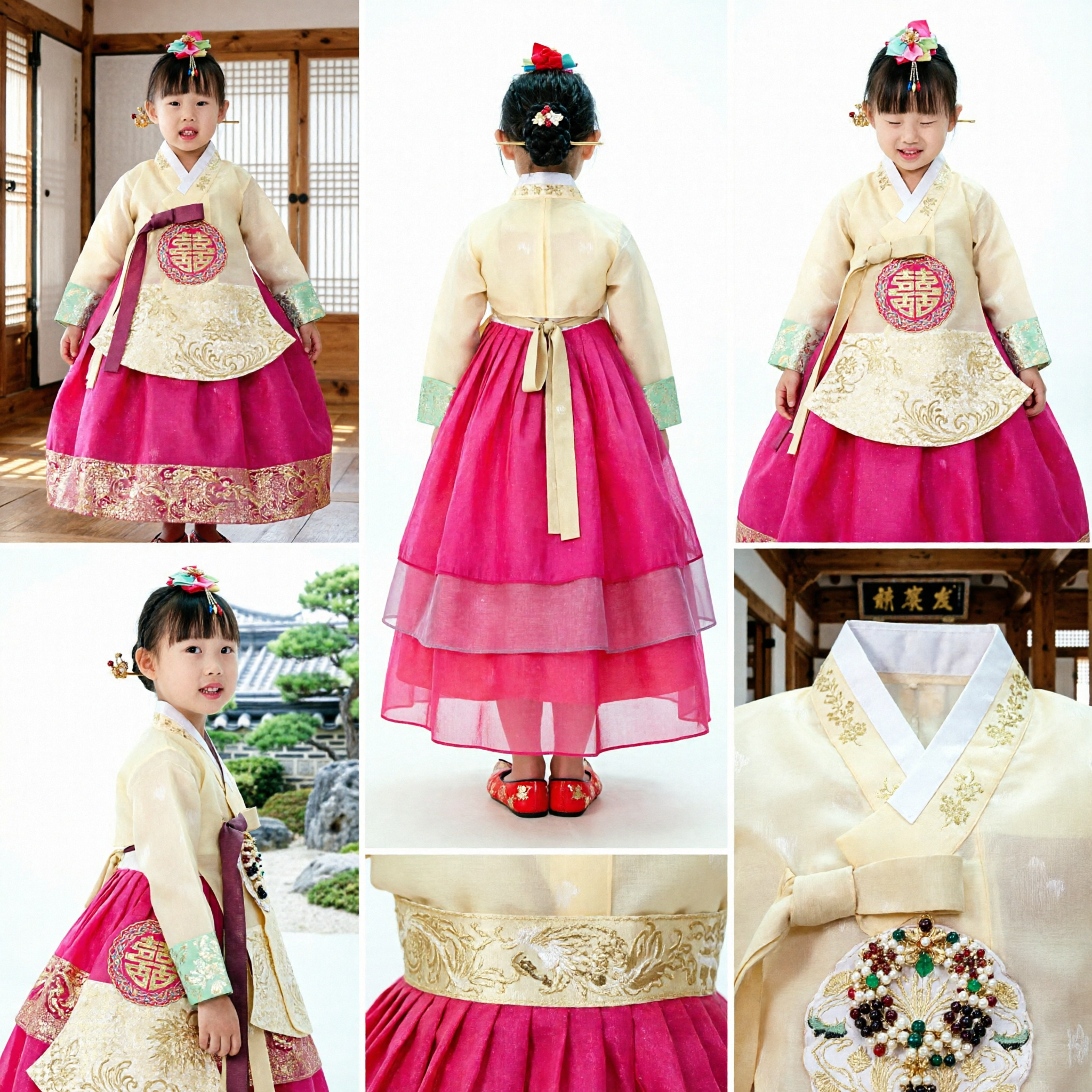 Vestido Tradicional Coreano Hanbok para Meninas, Top Amarelo e Saia Rosa, Traje Infantil para Festa de Aniversário - Asian Costume