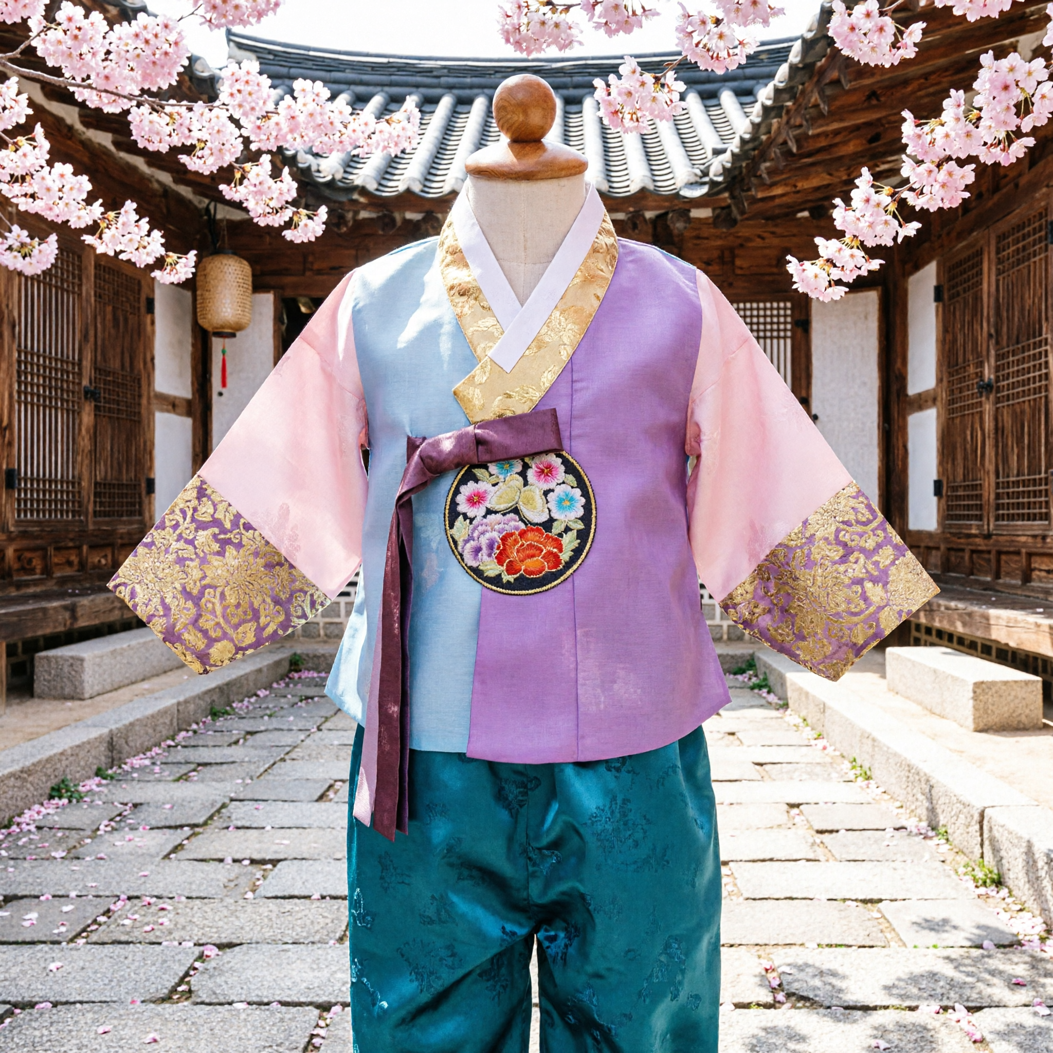Conjunto Hanbok Tradicional Coreano Infantil Jeogori Floral Bordado Dolbok Traje para Fiesta del Primer Cumpleaños - Asian Costume