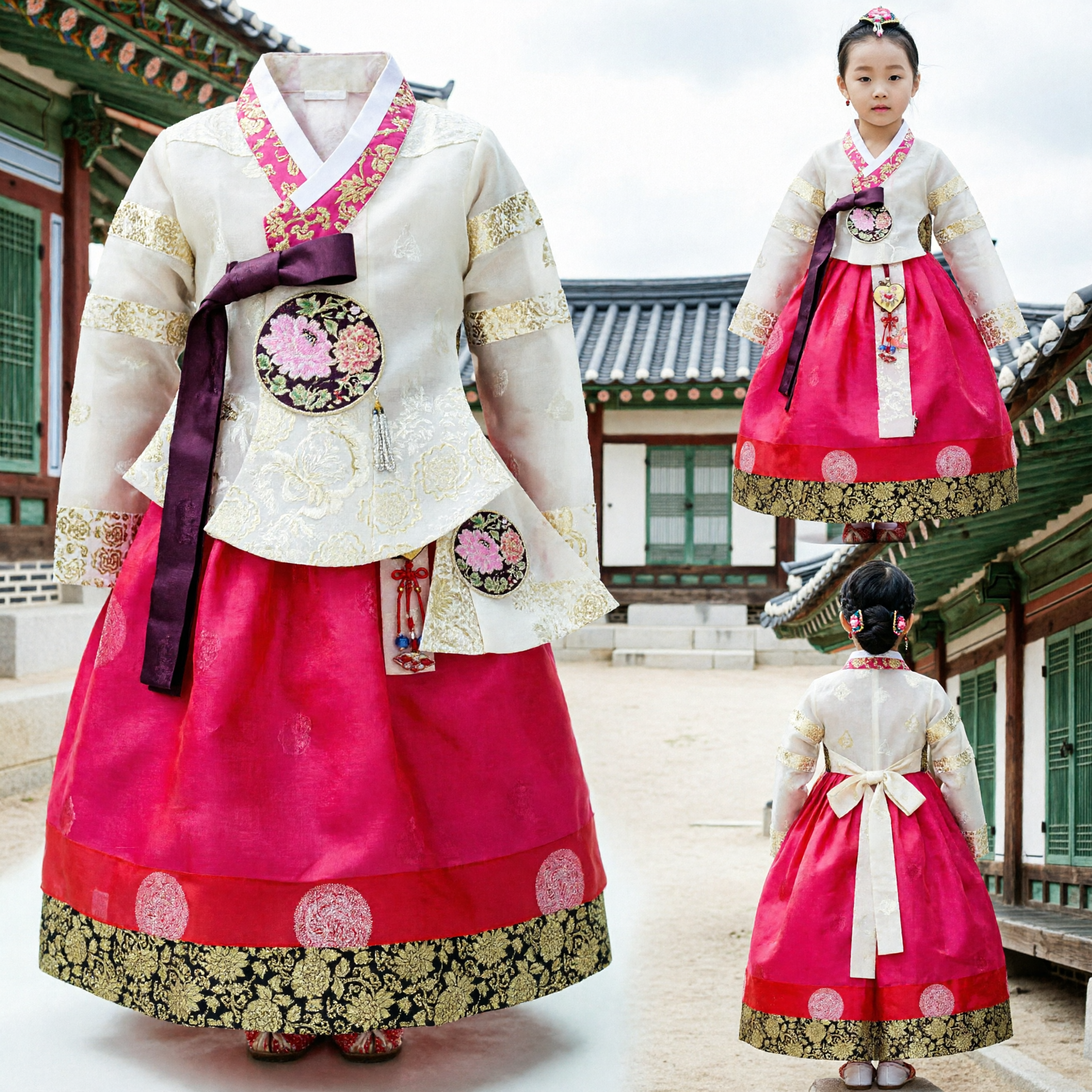 Girls Traditional Korean Hanbok Set White Sheer Top Pink Skirt Kids Formal Costume Dress - Asian Costume