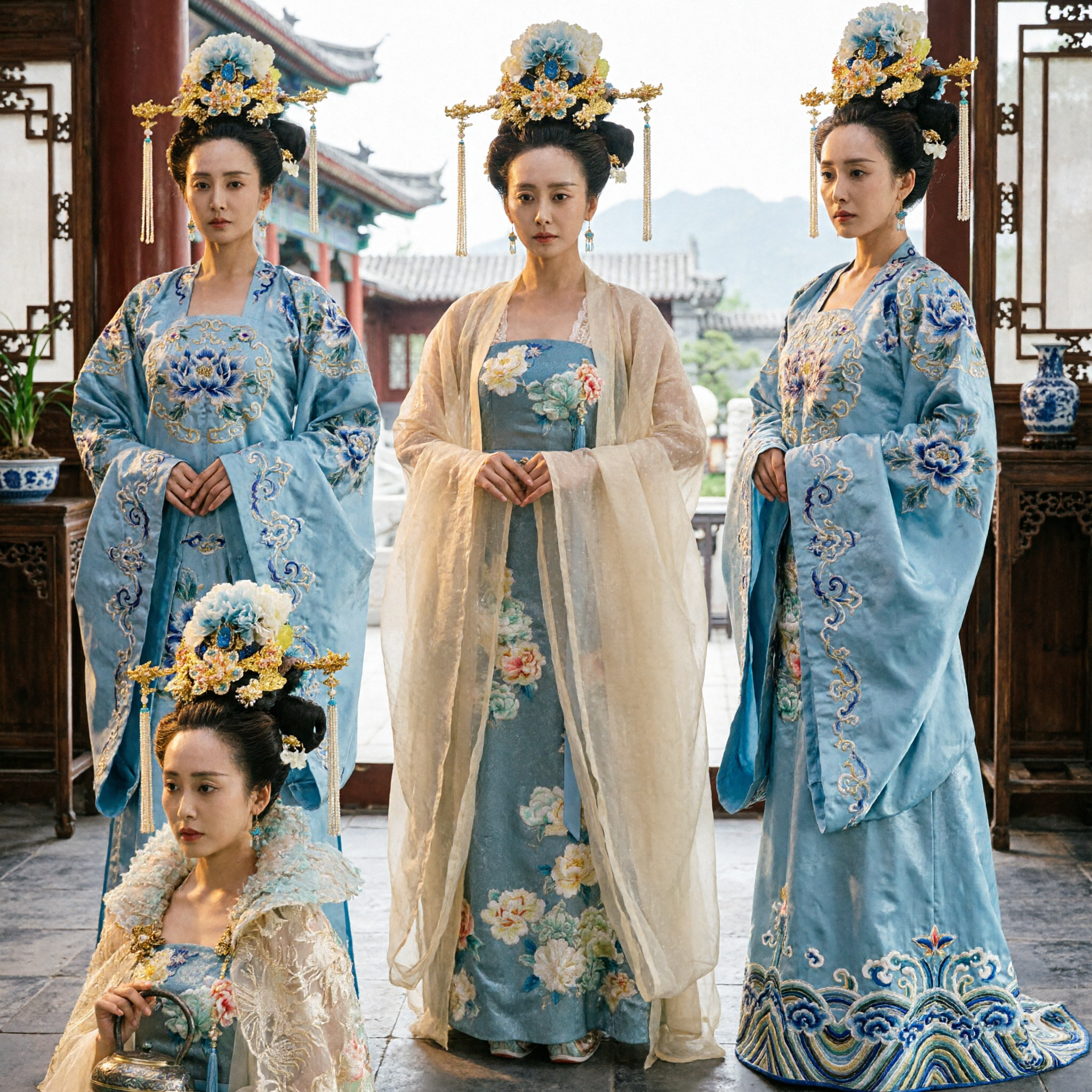 전통 중국 당나라 공주 한푸 의상 고대 궁녀 드레스 퍼 케이프 포함 여성용 - Asian Costume