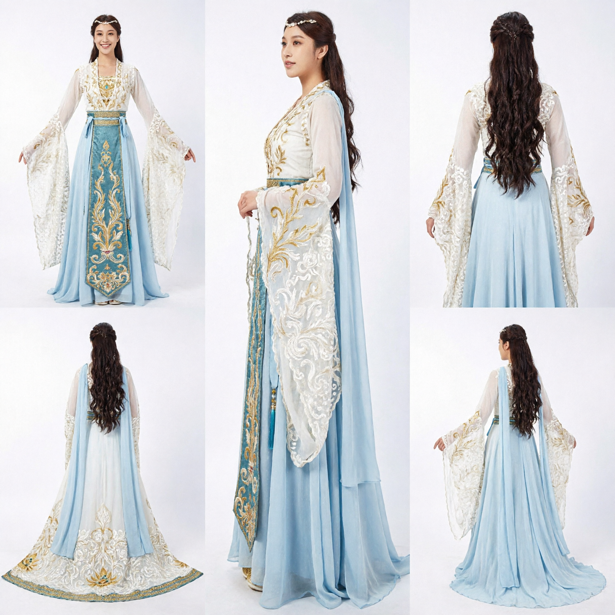 Traje Xianxia Antiguo Elegante China Vestido de Hada Hanfu Azul y Blanco para Mujer Cosplay y Representación - Asian Costume
