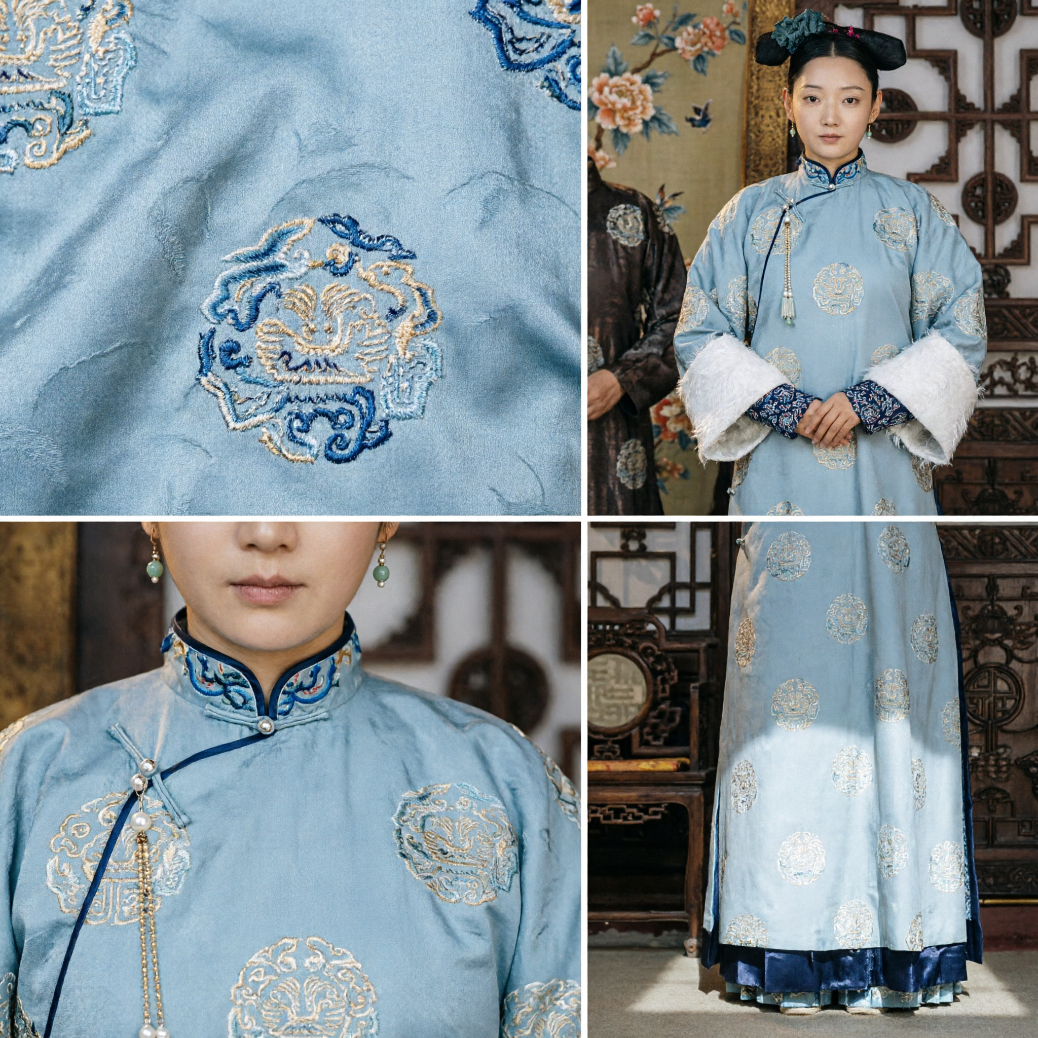 고대 중국 청나라 귀부인 의상 전통 궁녀 회색 로브 역사 드레스 여성 - Asian Costume