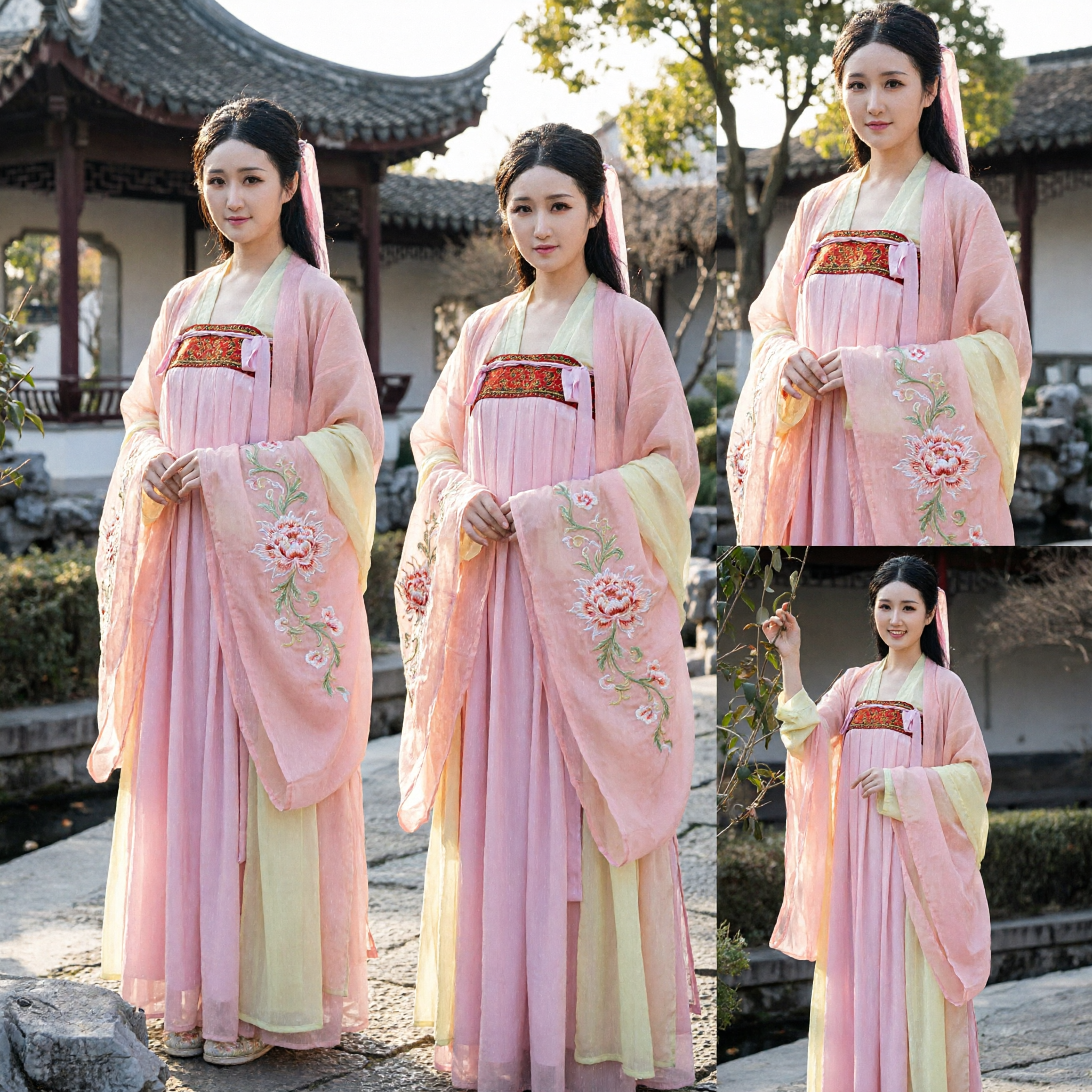 Costume Tradizionale Cinese Hanfu della Dinastia Tang per Donne Abito Antico da Principessa del Palazzo Rosa e Giallo per Cosplay - Asian Costume