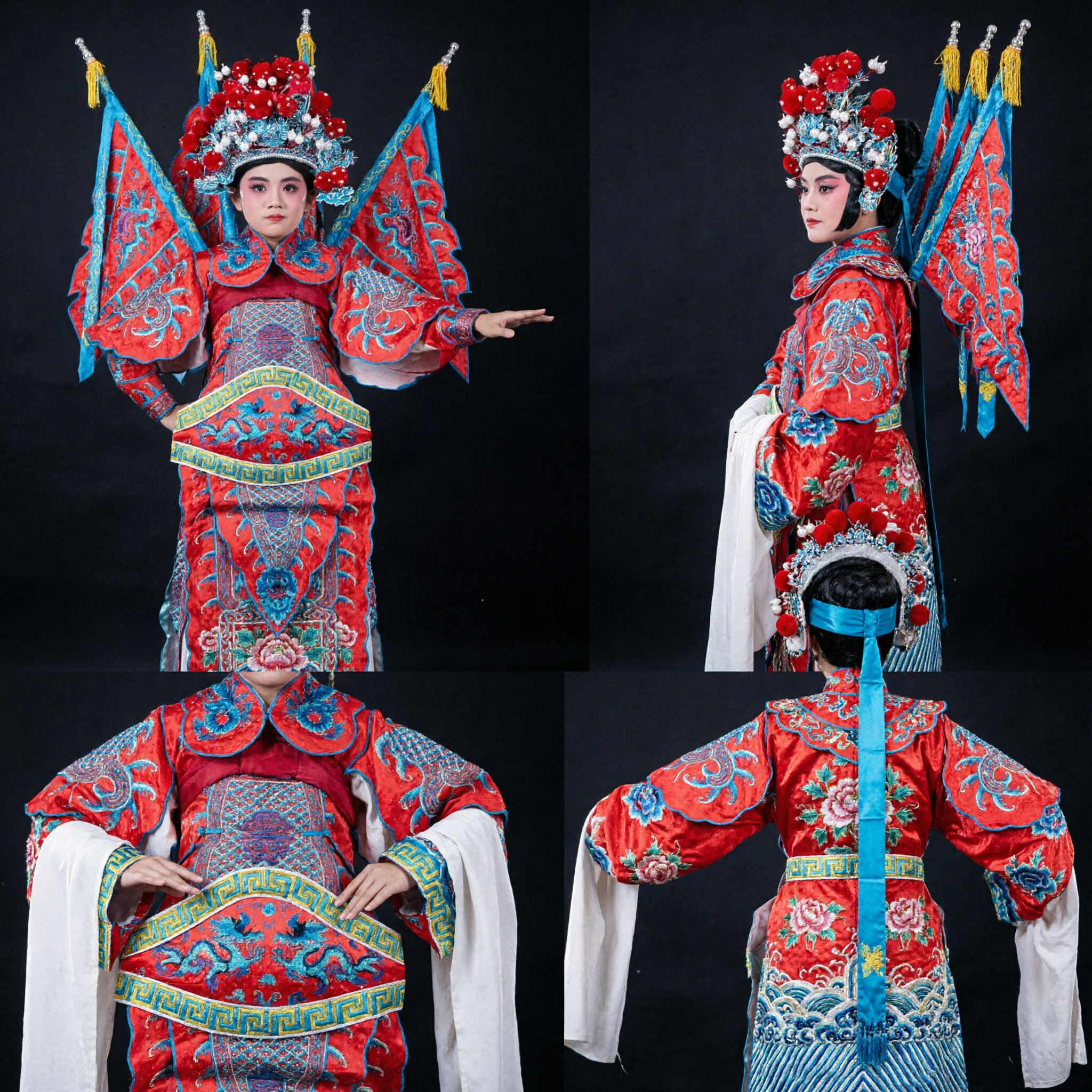 Costume de Général d'Opéra de Pékin pour Enfants Tenue Traditionnelle Chinoise de Guerrier avec Drapeaux Dorsaux et Coiffe pour Spectacle de Scène - Asian Costume