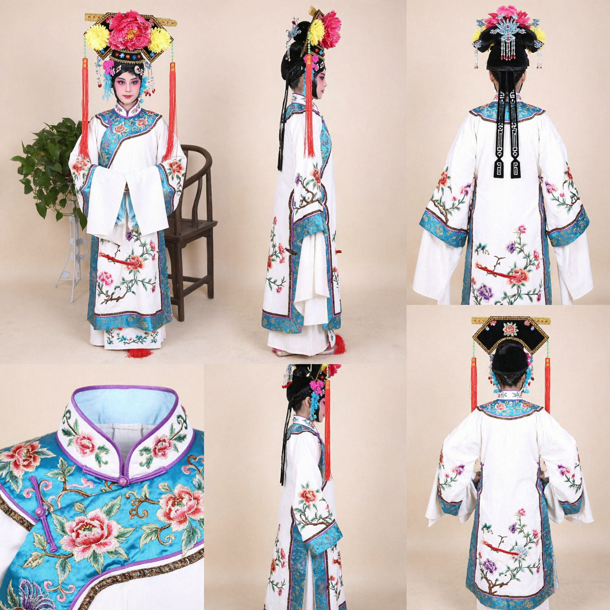 Costume Traditionnel d'Opéra de Pékin Ensemble Complet avec Coiffe Florale pour Femmes Spectacle de Scène - Asian Costume