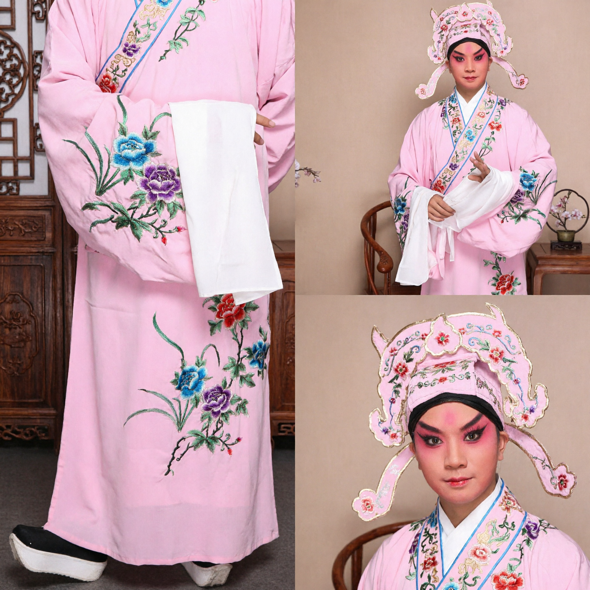 Traje de la Ópera de Beijing China Rosa Tradicional Túnica de Erudito Xiaosheng Bordada Atuendo para el Escenario para Hombres - Asian Costume