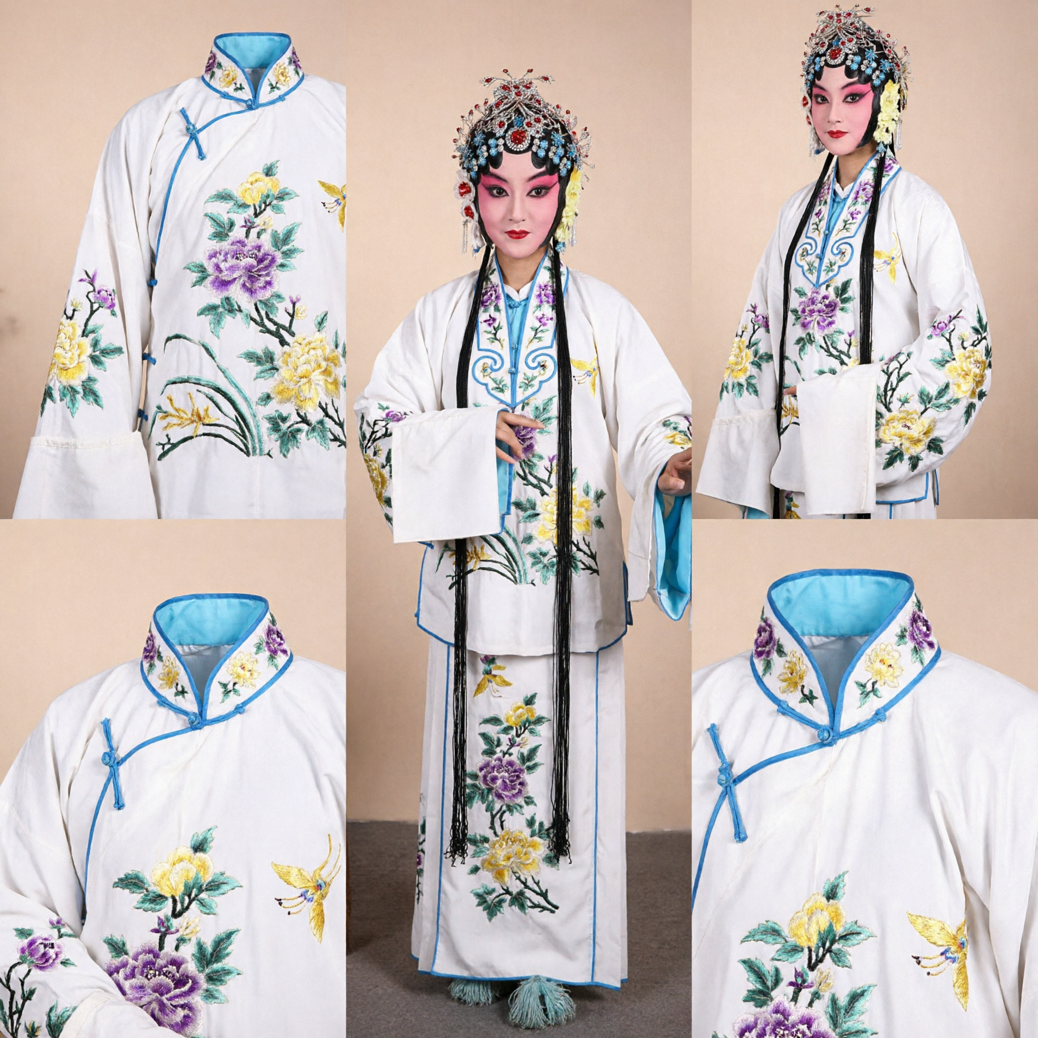 Costume traditionnel de l'opéra de Pékin - Robe blanche à broderie florale pour femmes - Pour spectacle scénique et cosplay - Asian Costume