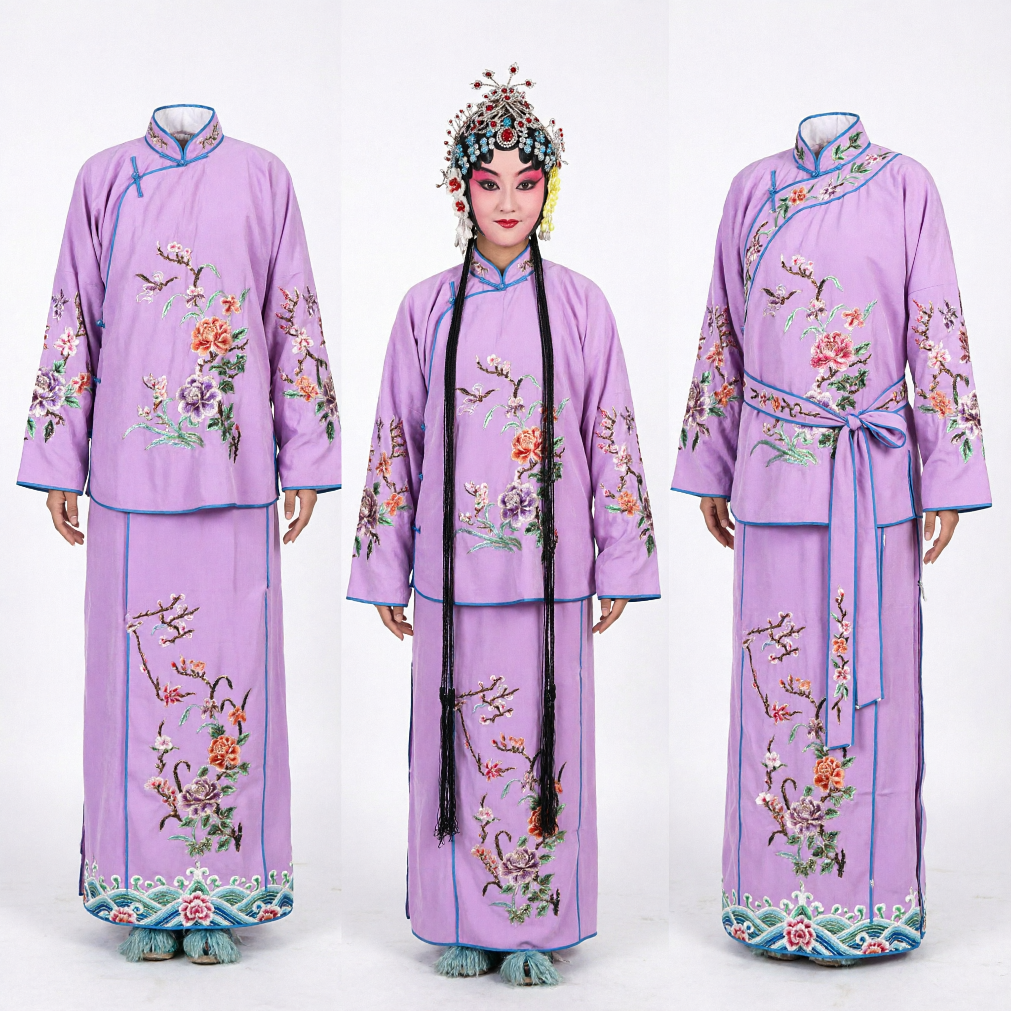 Traditional Chinese Peking Opera Costume Purple Embroidered Robe for Female Cultural Stage Performance - Asian Costume